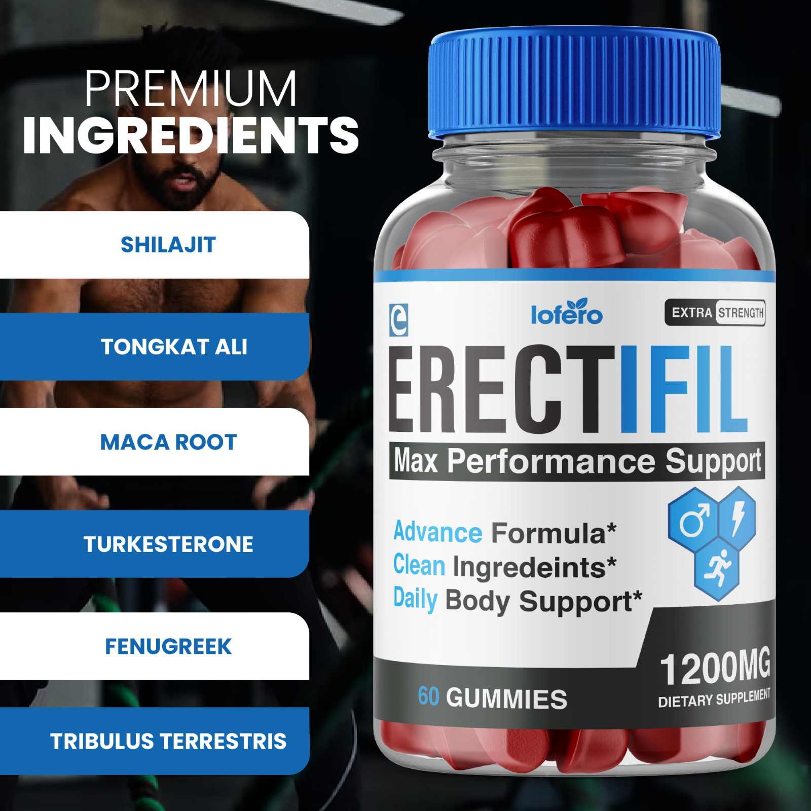 Erectifil Male Gummies, Erectifil Advanced Men Performance Support (60 ct)