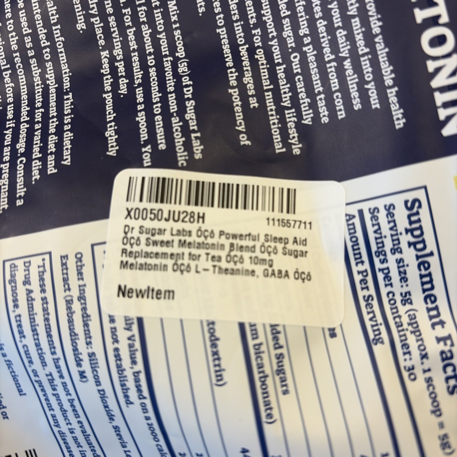 Dr Sugar Labs Melatonin L-Theanine GABA Powder 10mg Sweet Sleep Support 5.29oz