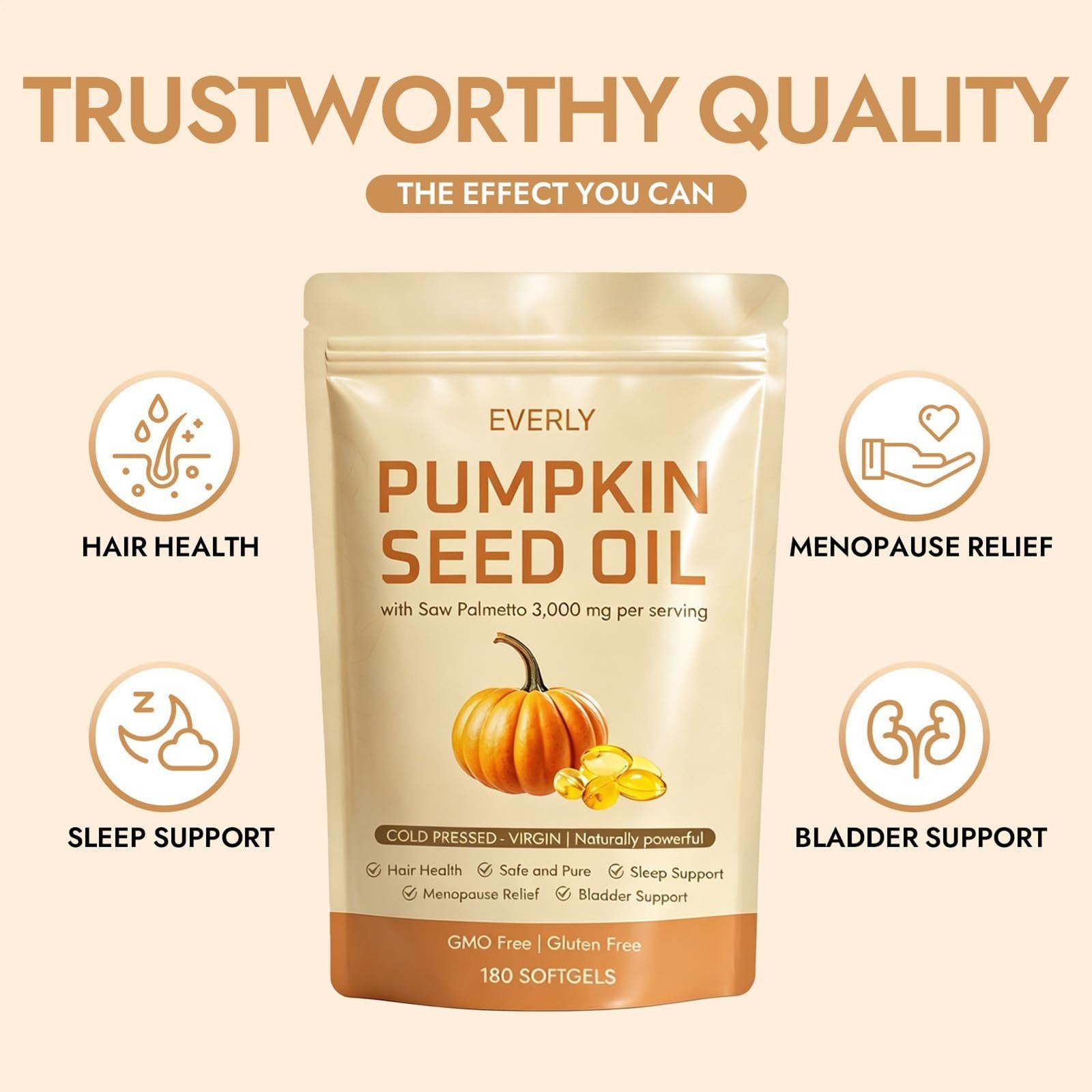 Pumpkin Seed Oil 3000mg Softgels | Cold Pressed Virgin | Saw Palmetto | 180Count