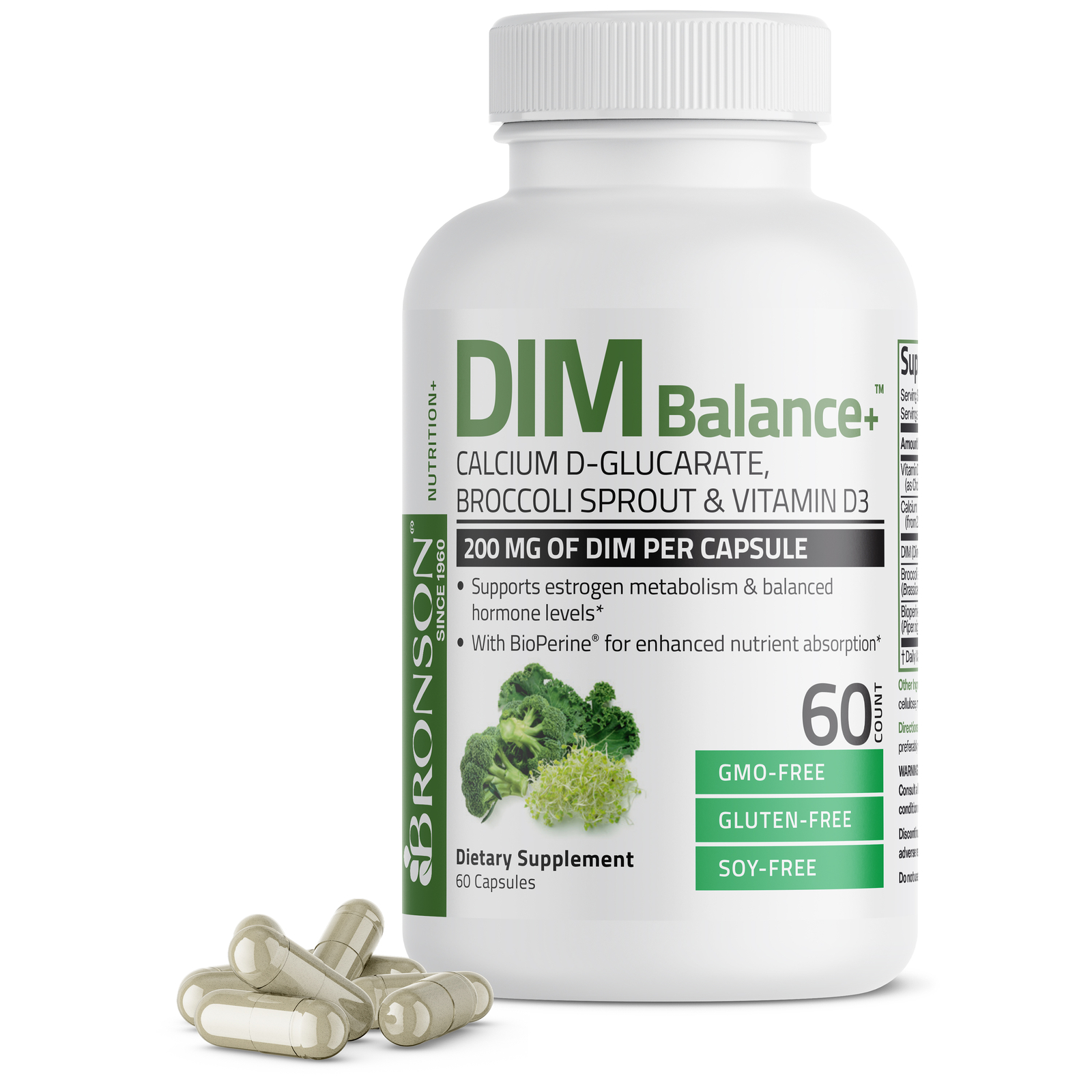 Bronson DIM+ Estrogen Metabolism Balanced Hormones, 60 Capsules