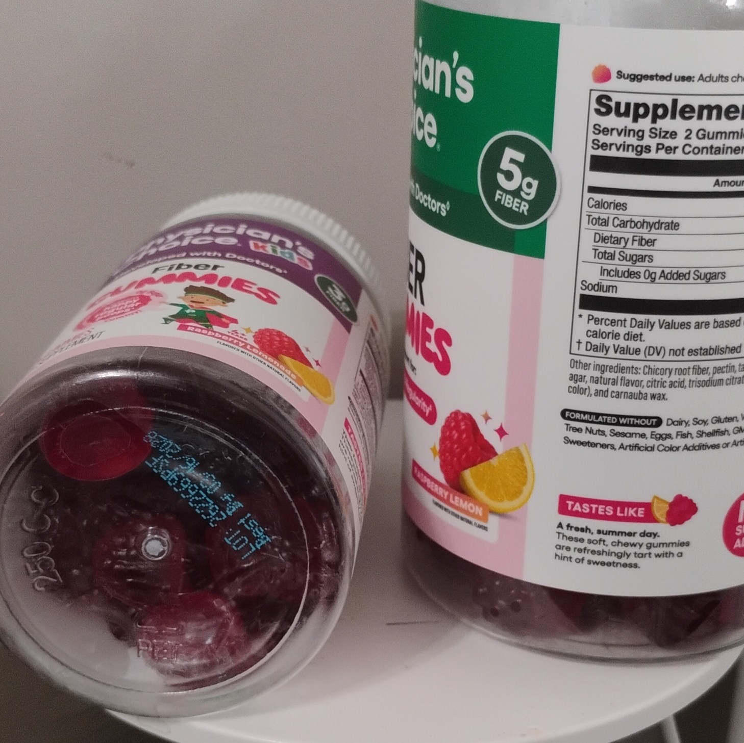 Physician’s Choice Fiber Gummies Raspberry Lemon 5g Fiber No Sugar Added 60ct