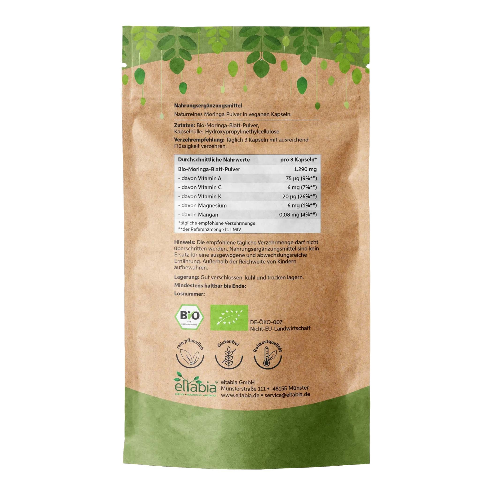 Bio Moringa Kapseln | Moringa Oleifera | Hochdosiert 1290mg Tagesdosis | Vegan