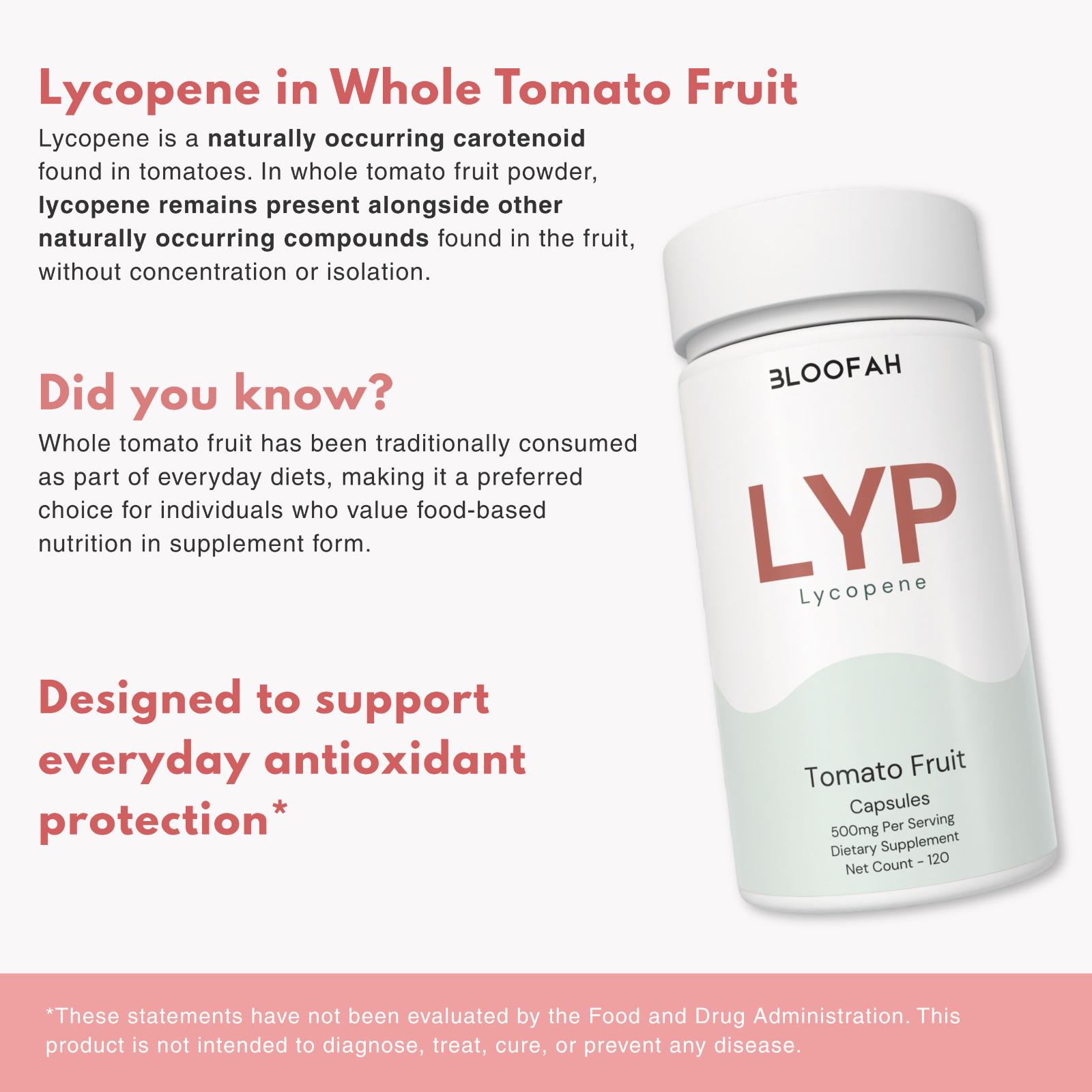 Bloofah Lycopene Tomato Fruit Powder Capsules 500mg | 120 Count | Clean Label