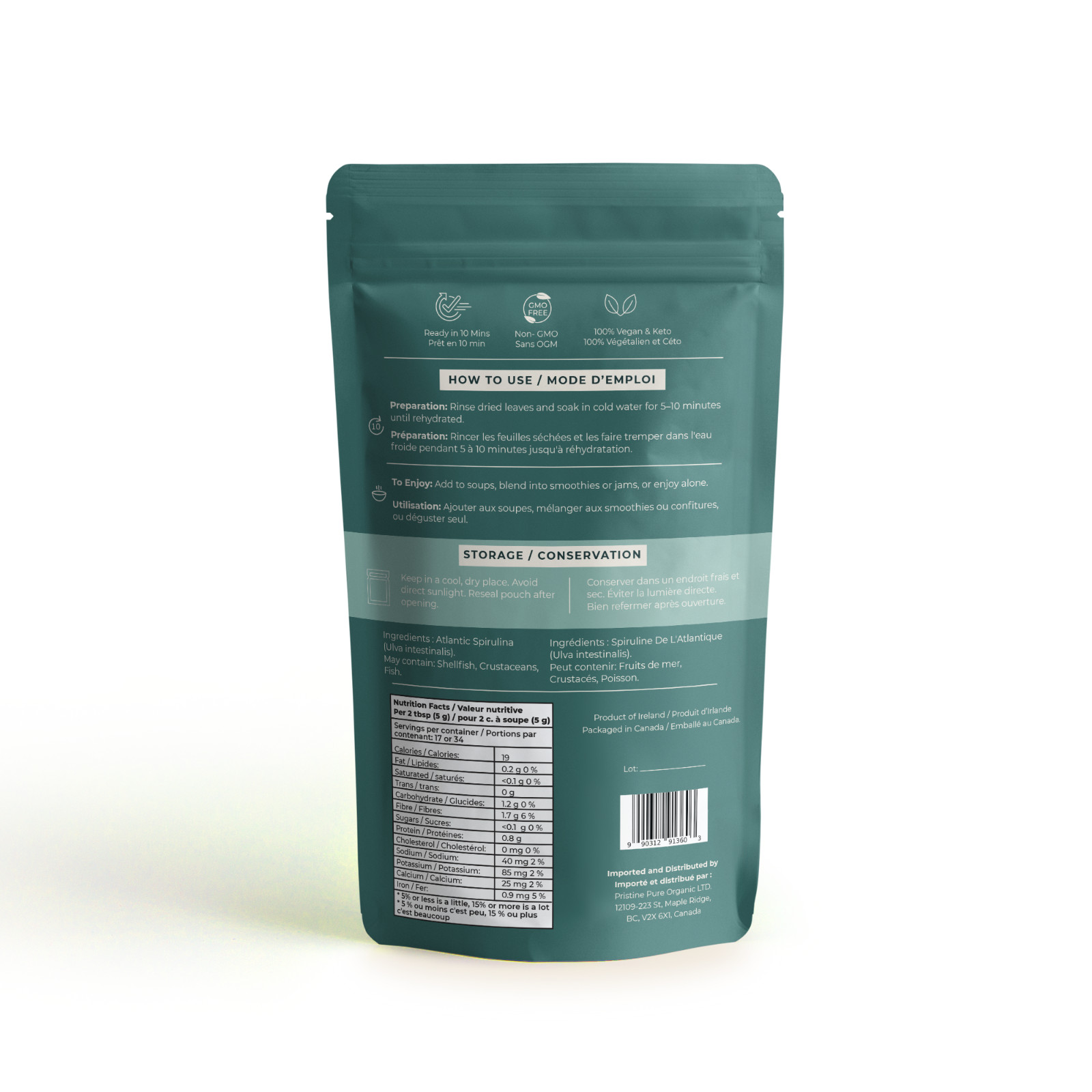 Certified Organic Wild Irish Spirulina Whole Leaf 60g Lab Tested Ireland Raw