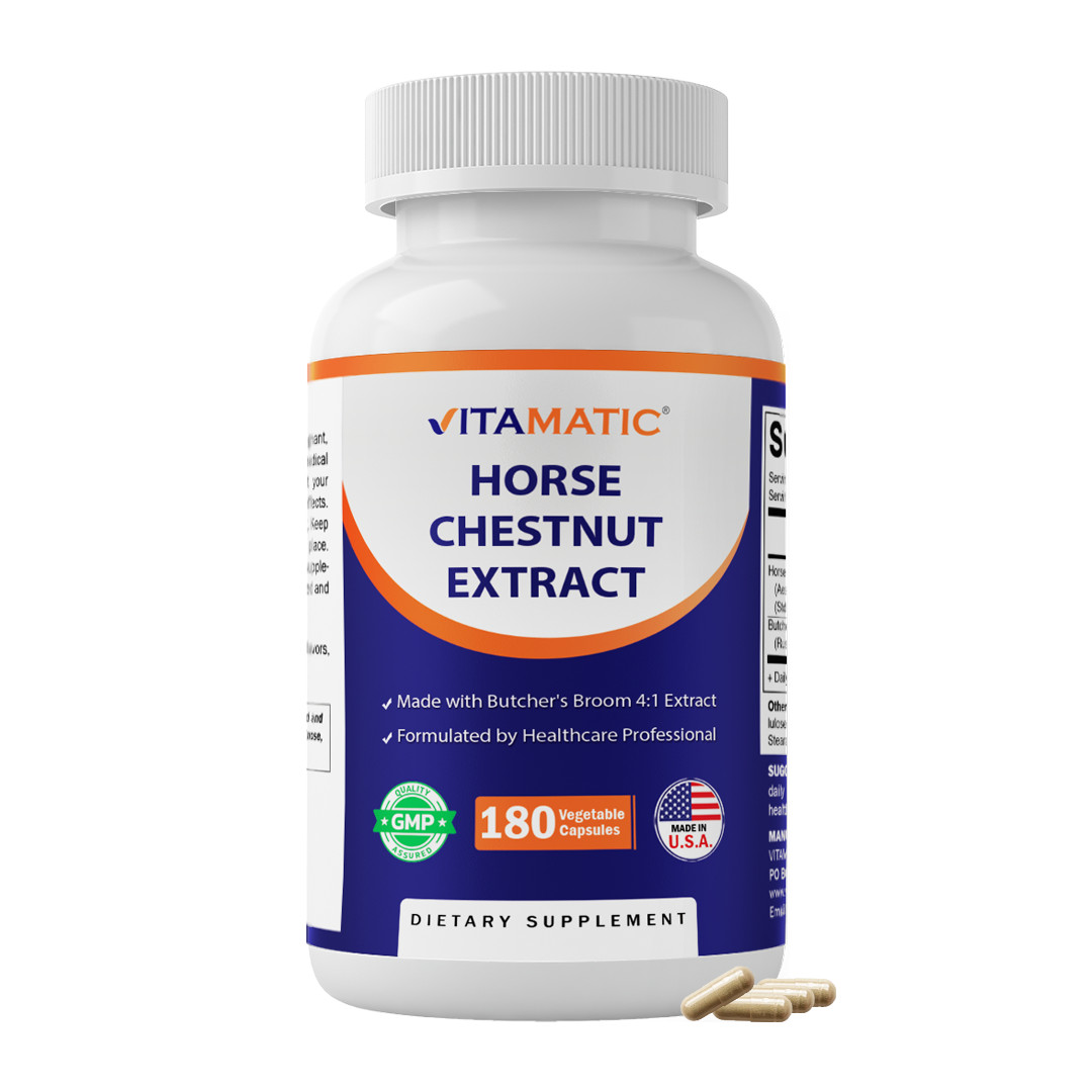 Vitamatic Horse Chestnut Extract 700 mg (Standardized 20% Aescin) – 180 Capsules