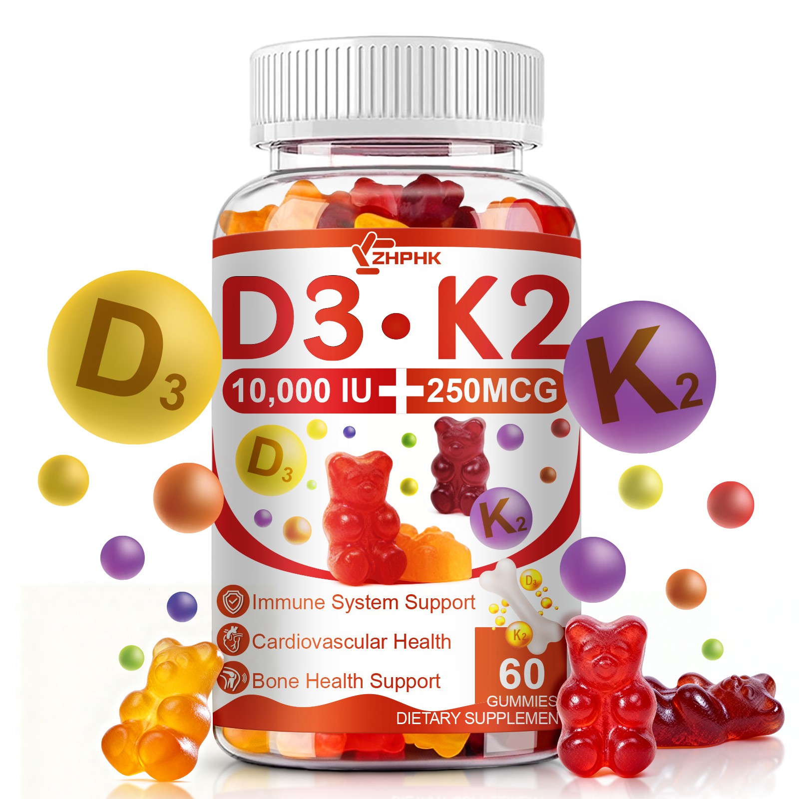 D3 10000 IU K2 250mcg 60 Gummies Immune system support Bone Health Support