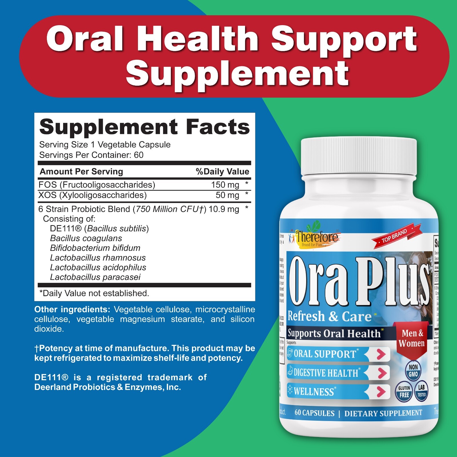 Ora Plus Oral Health Probiotics, Help Control Bad Breath, Digestive Health 60 Ct