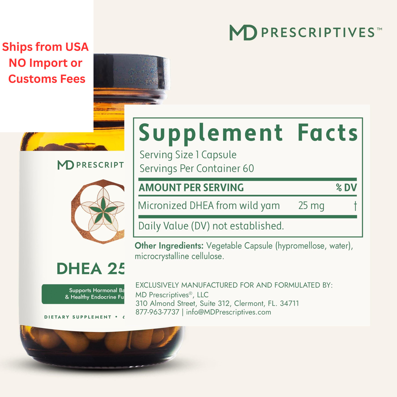 MD Prescriptives DHEA 25mg Dietary Supplement – 60 Count (Pack of 1), N/a