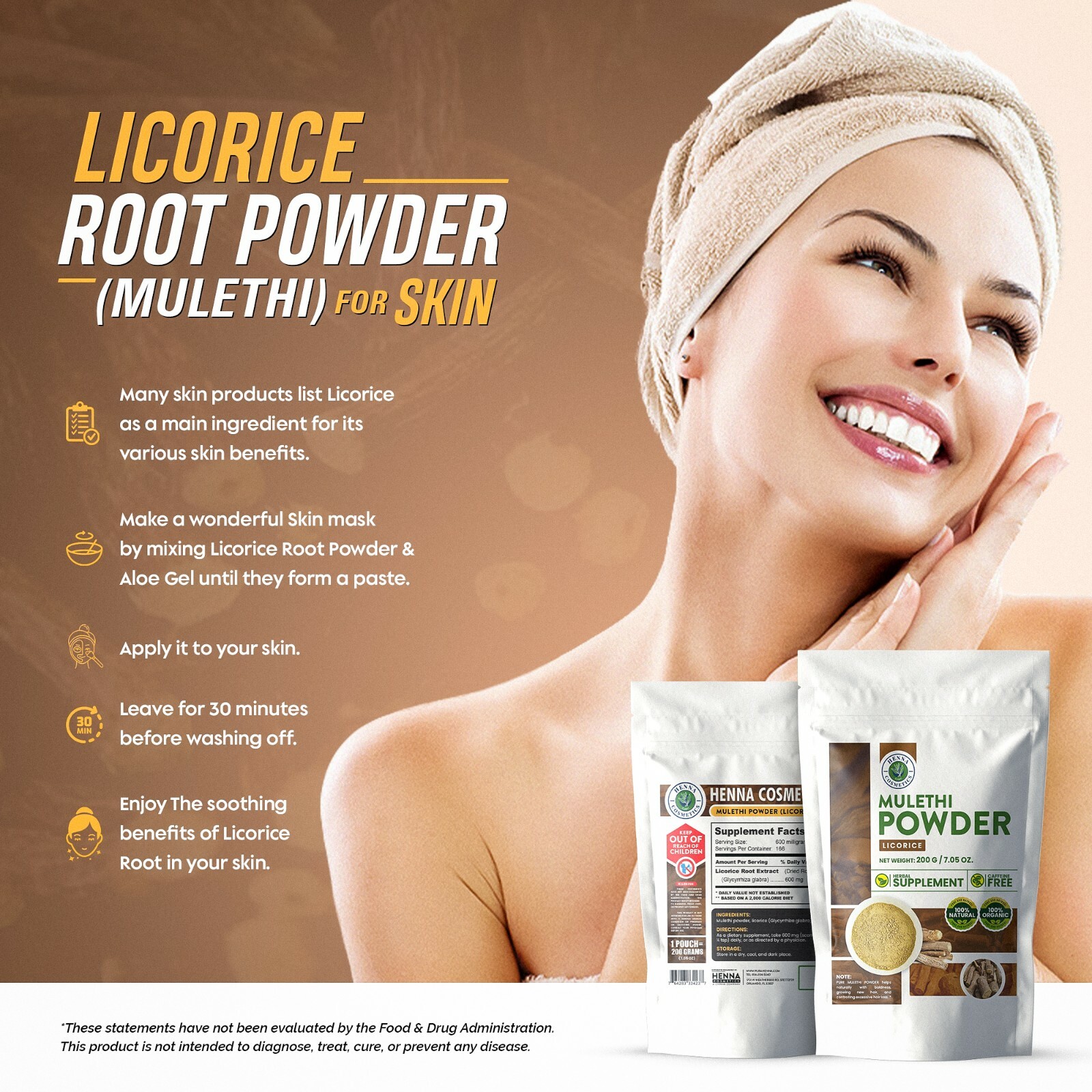 Licorice Root Powder (Mulethi), | 100 Grams| Natural, Pure Herbal Supplement.