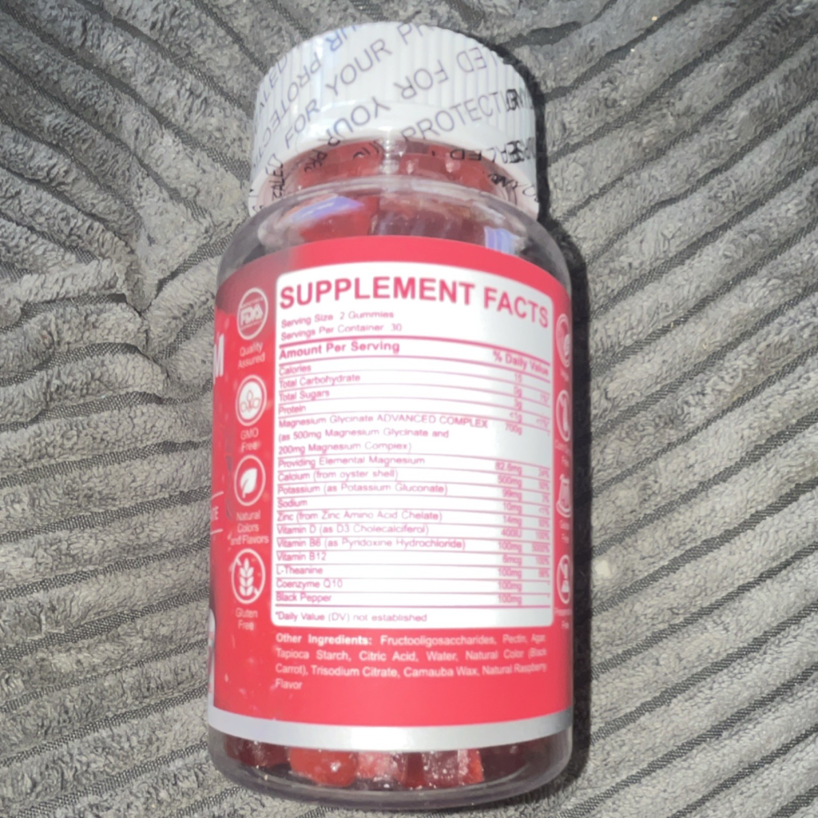 Magnesium Glycinate Gummies 700mg 60 Raspberry Gummy Zinc B6 Gluten Free