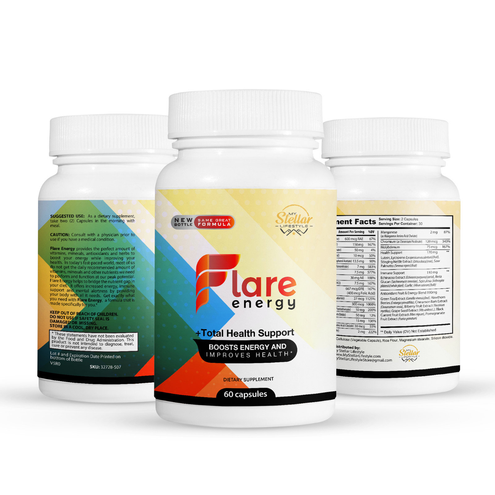 5 Pack Flare Energy, total health support and boosts energy-60 Capsules x5