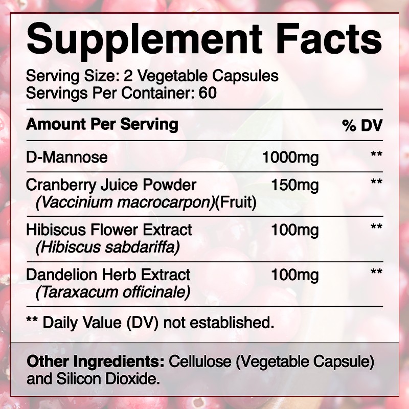 D Mannose Supplements Urinary Tract Cleanse Promotes Bladder Health 120 Capsules