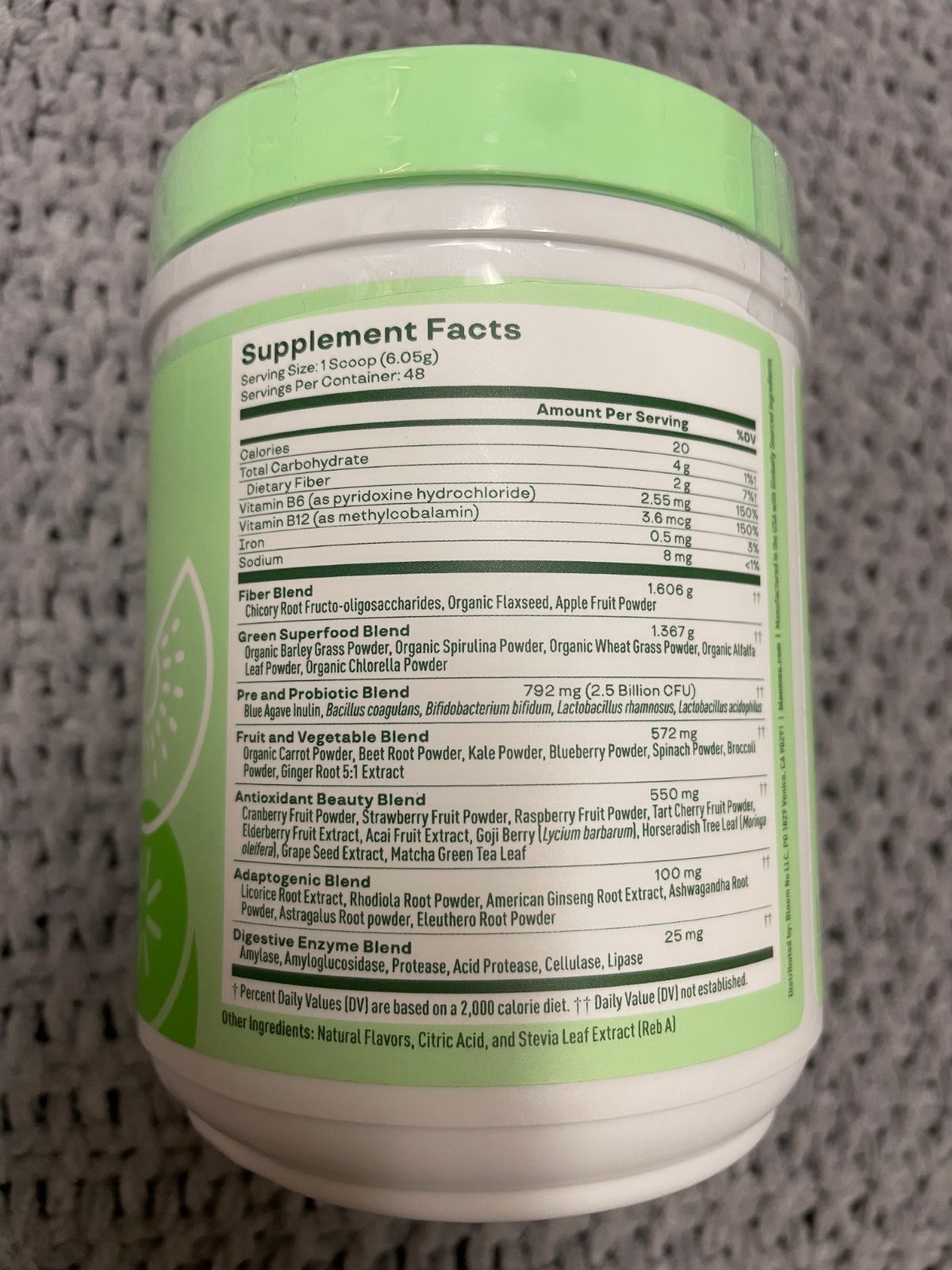 Bloom Greens & Superfoods Powder Strawberry Kiwi 48 Servings DairyFree Exp 11/26