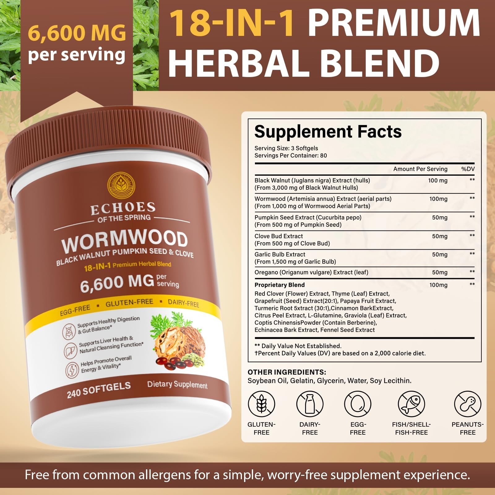 Echoes of the Spring Wormwood Black Walnut Clove Cleanse 240 Softgels