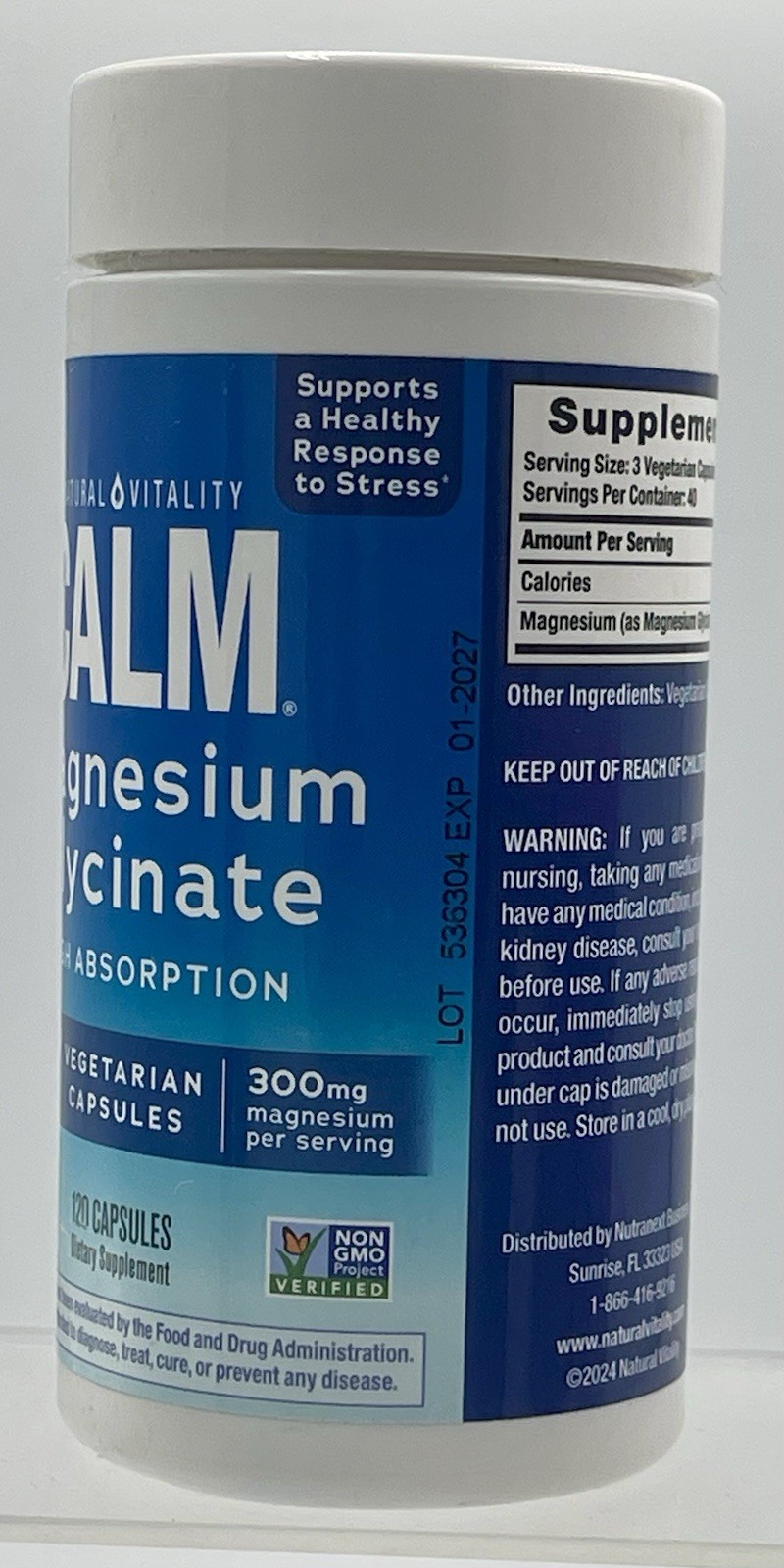 Natural Vitality CALM Magnesium Glycinate 300mg 120 Capsules EXP 01/27