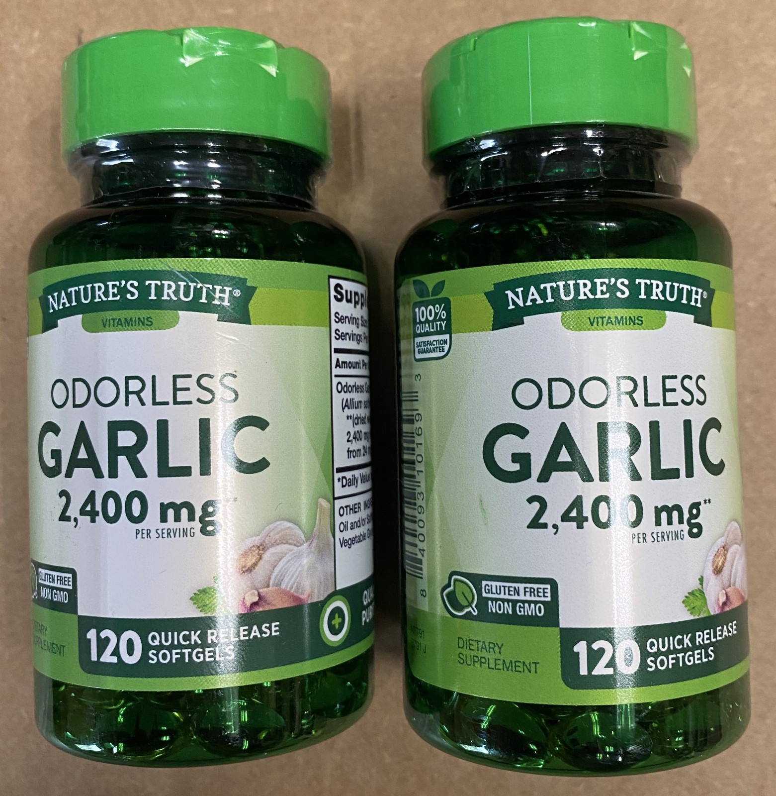 2 Pack Nature’s Truth Odorless Garlic Extract 2,400 mg Softgels 120ct Exp 7/2026