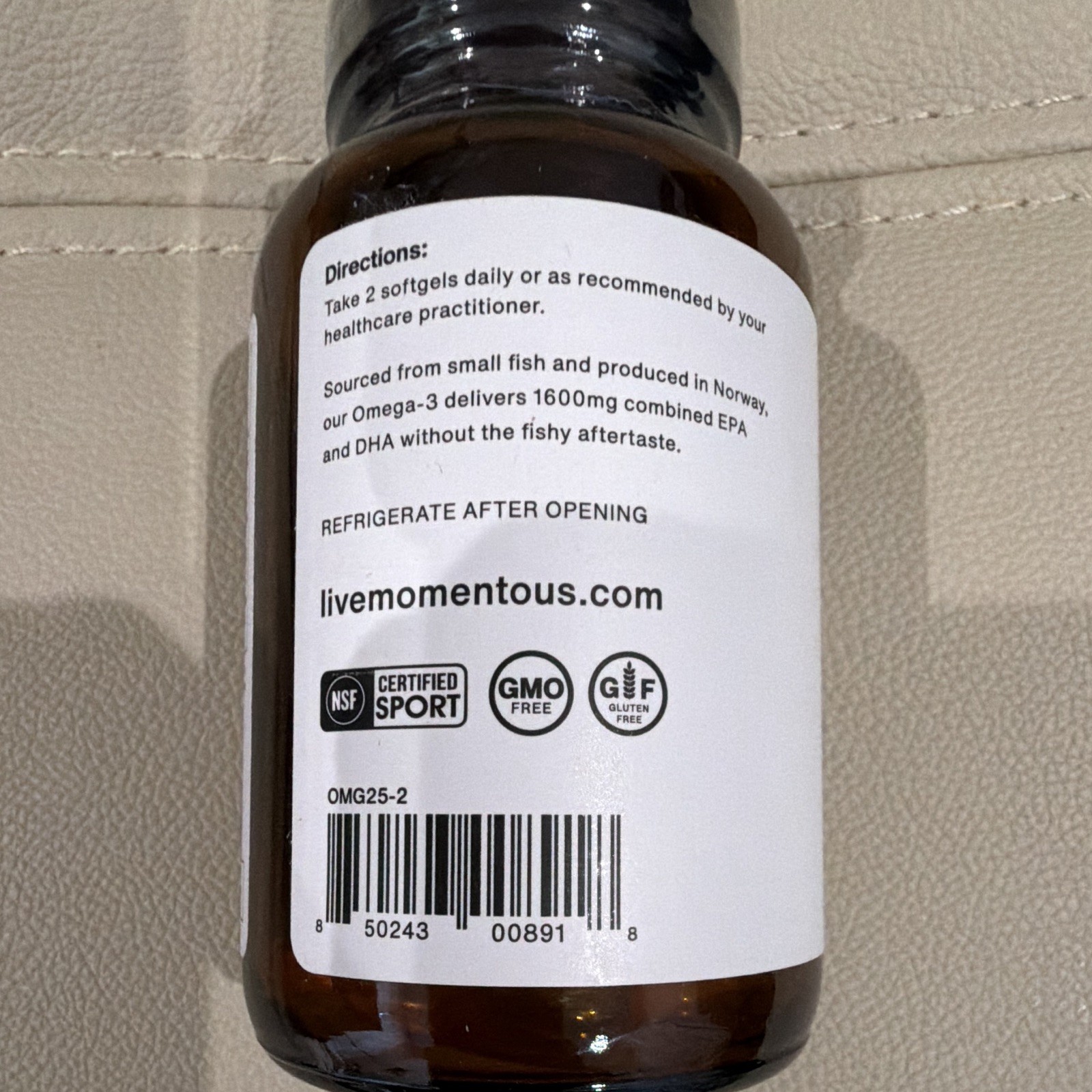 Omega-3 Momentous Fish Oil 800mg Cognitive & Joint Support 60 Softgels Lemon