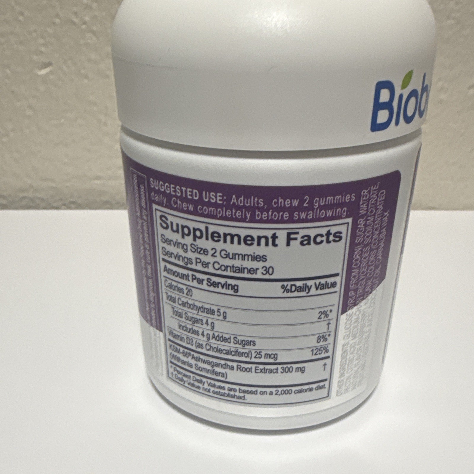 Biobor Ashwagandha KSM-66 Gummies 300mg 60 Count Raspberry Stress Relief