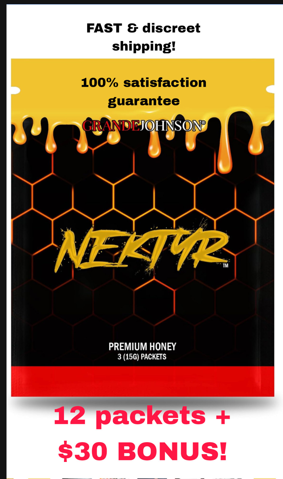Pack of 12 + $30 BONUS! Organic Nektyr Natural Pure Honey with Jelly Bee Pollen