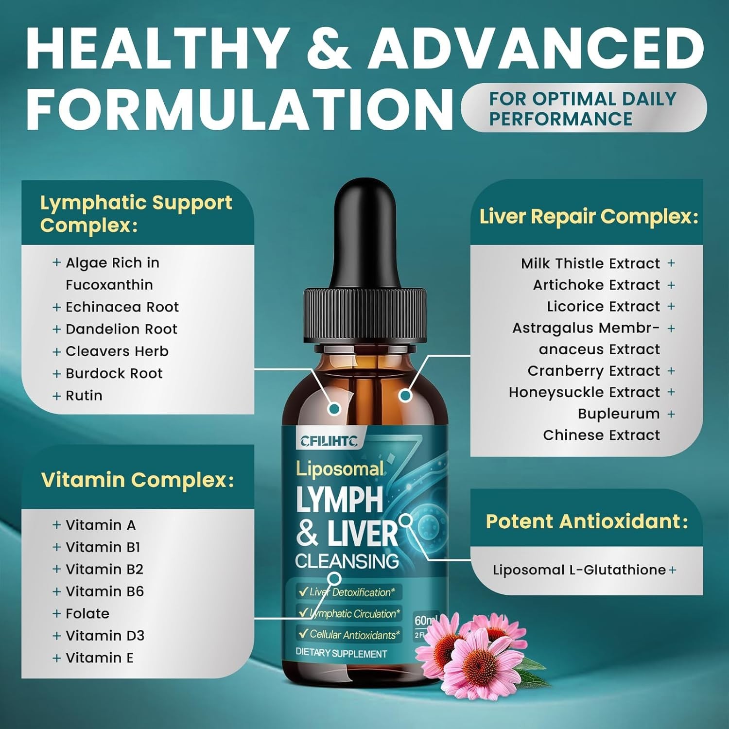 Liposomal Lymphatic Drainage Drops – 21 in 1 Liver Cleanse Detox & Repair with M
