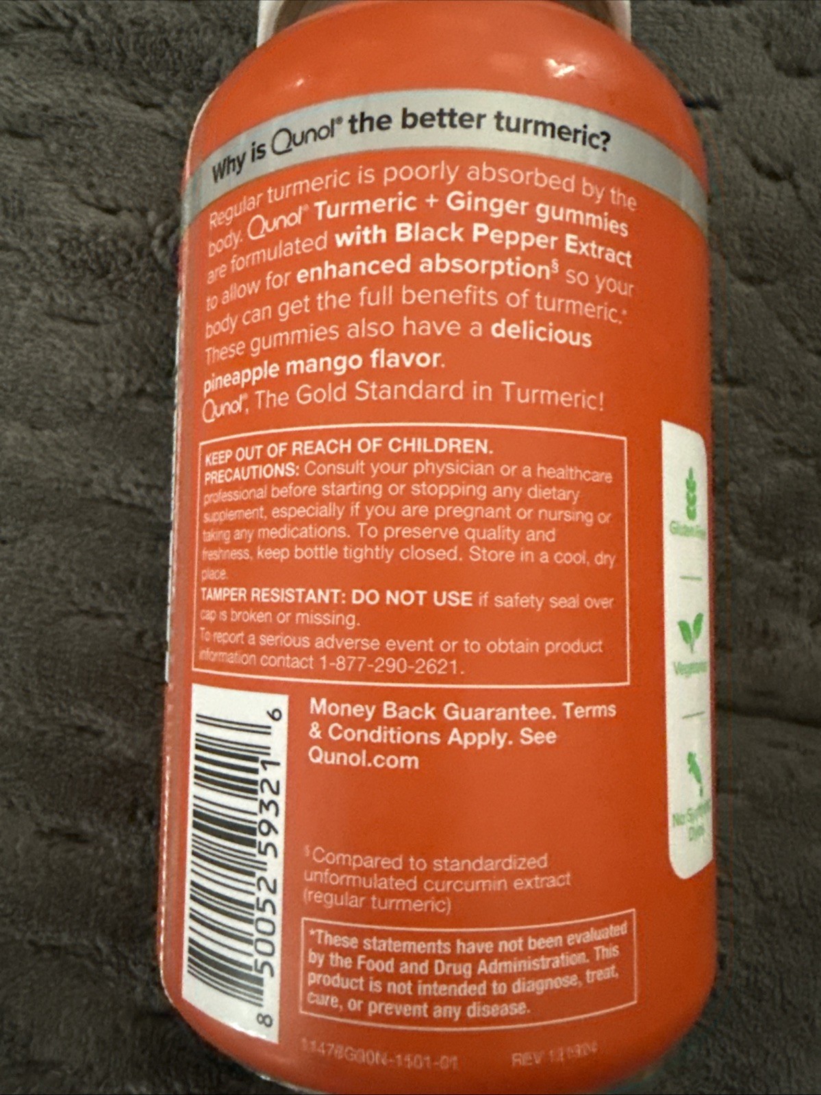 Qunol Turmeric Ginger Gummies 550mg with Black Pepper Extract 90 Count EXP 06/27
