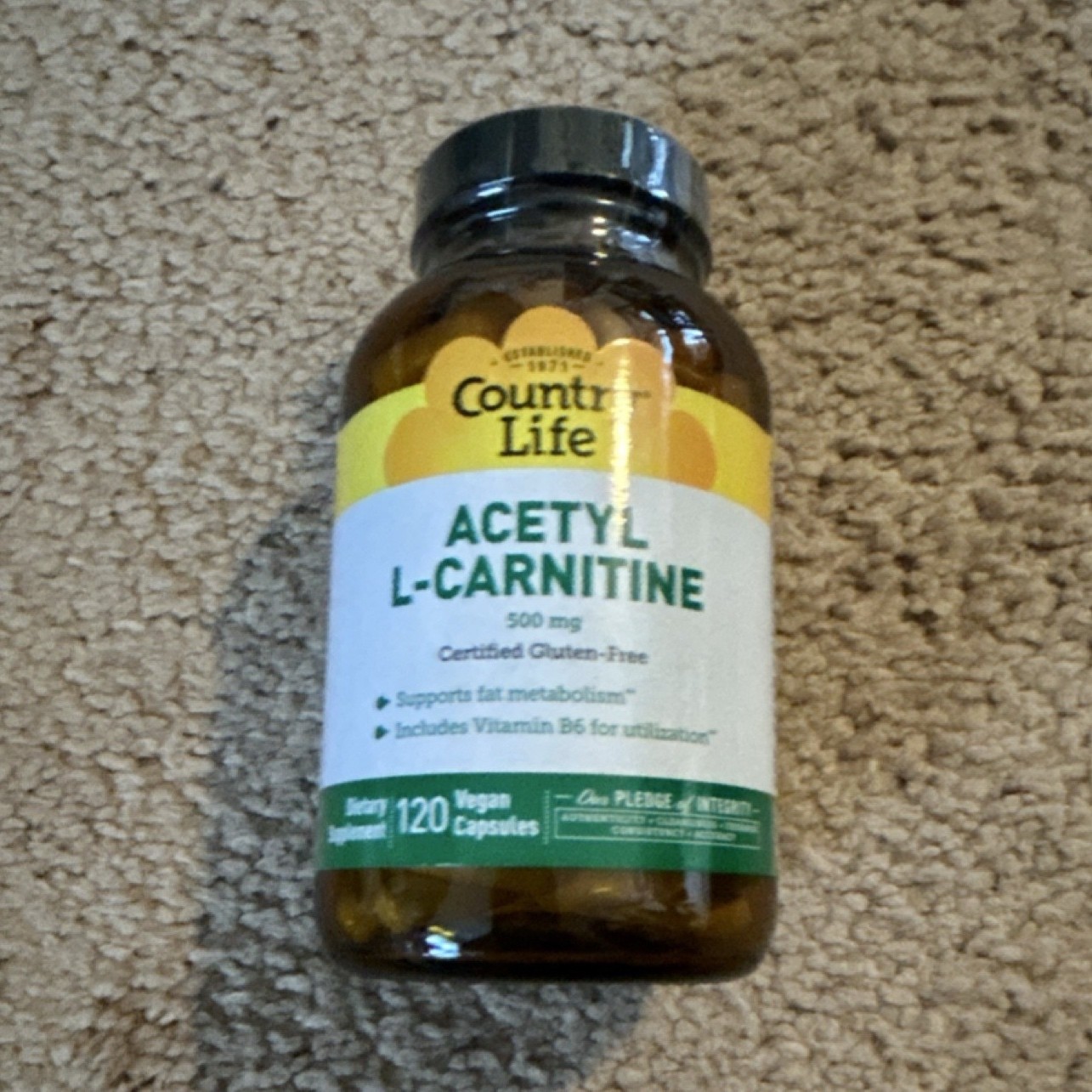 Country Life Acetyl L-Carnitine 500mg 120 Vegan Capsules Gluten-Free