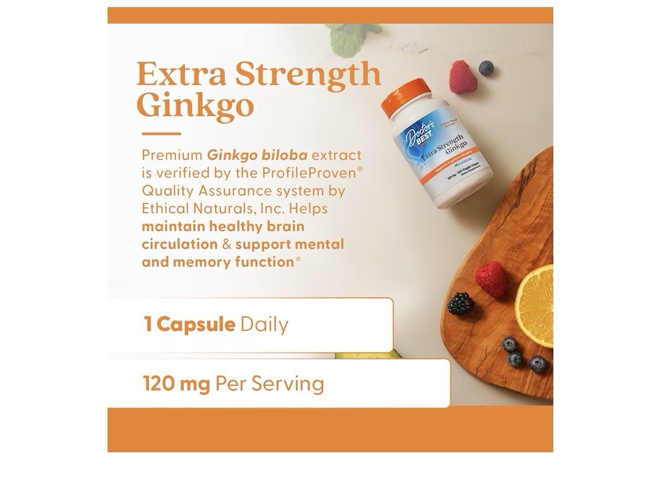 Doctor’s Best Ginkgo Biloba 120mg 360 Veggie Caps Gluten-Free Non-GMO Vegan