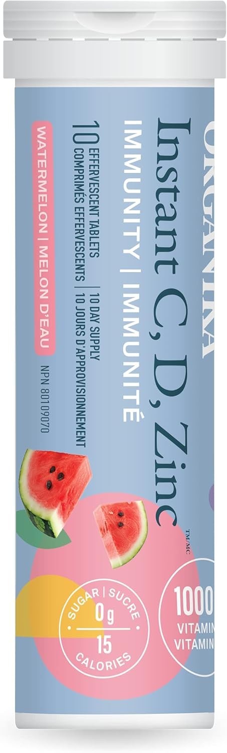 Organika Instant C, D, Zinc Effervescent Tablets Watermelon 8 x 10 Tablets NEW