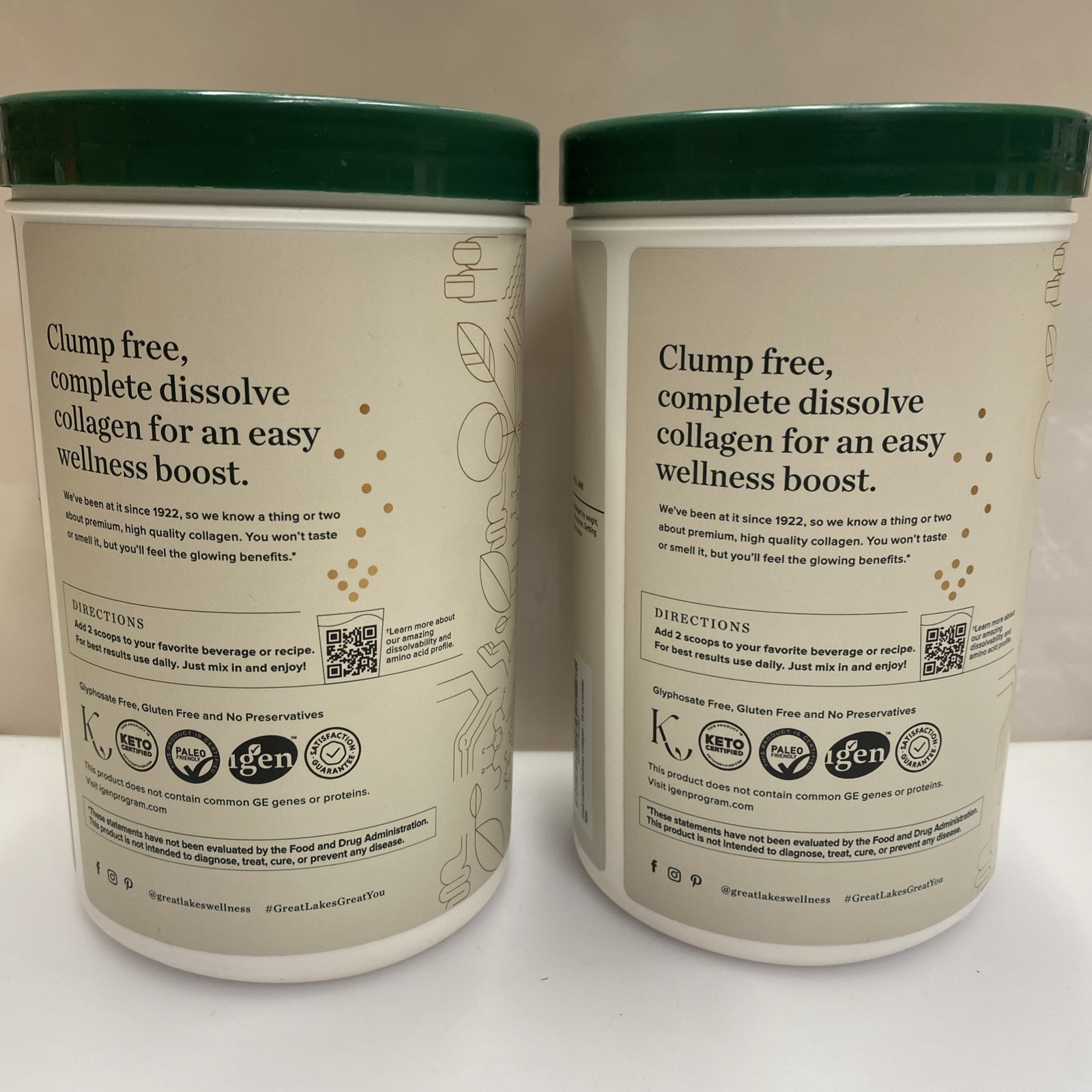 2X Great Lakes Wellness Grass-Fed Collagen Peptides Unflavored Powder 16 Oz