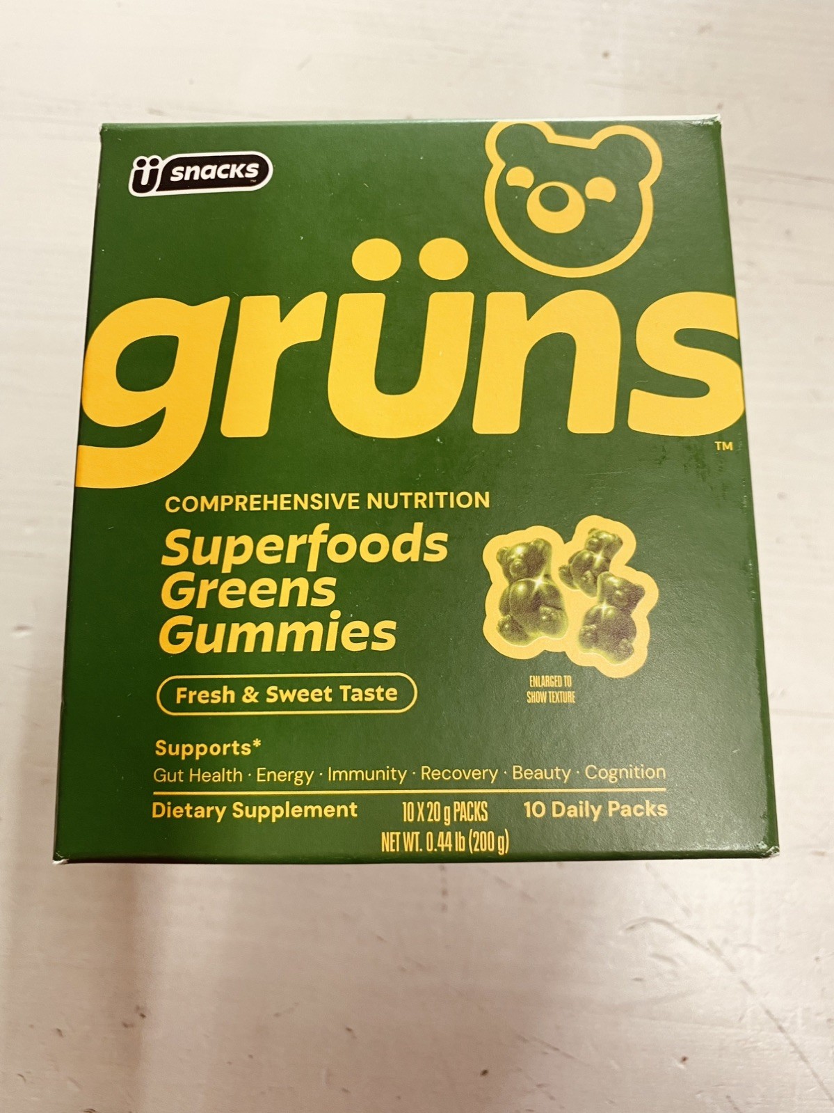 grüns Superfoods Greens Gummies Fresh & Sweet Vitamins Gut Health 10 Packs