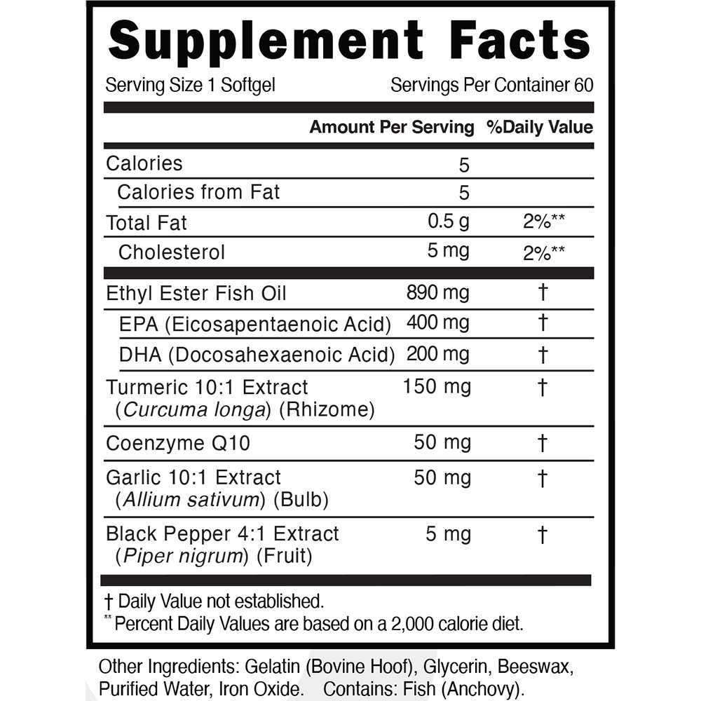 Factor 4 Advanced Formula Fish Oil Turmeric CoQ10 Garlic Anti-Inflammatory 60ct