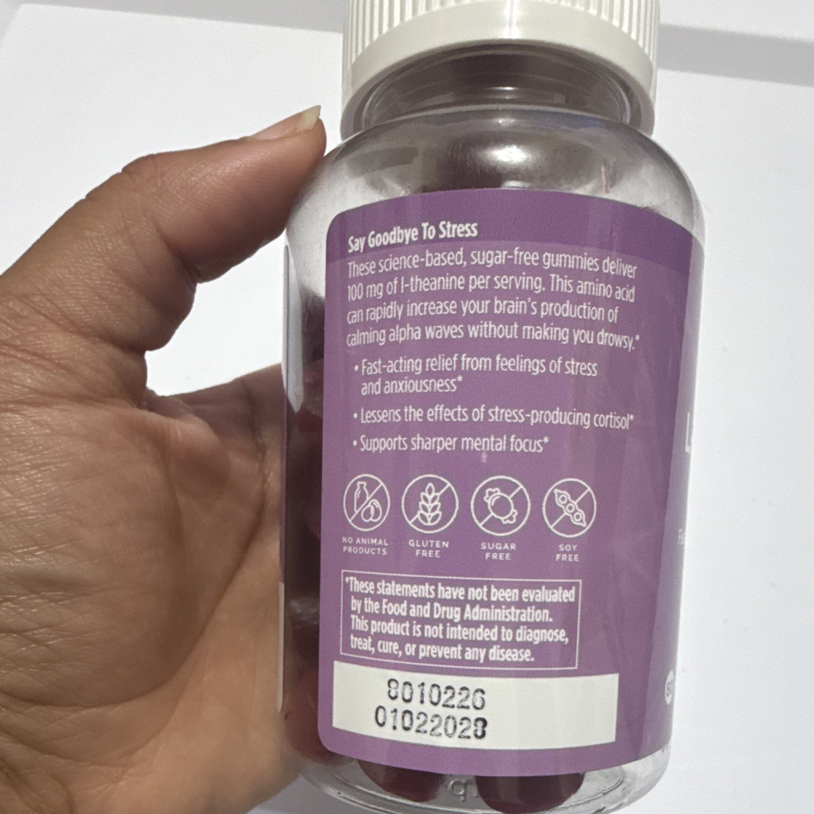 BrainMD L-Theanine Gummies Sugar-Free Berry Flavor Vegan Gummies 60 Count