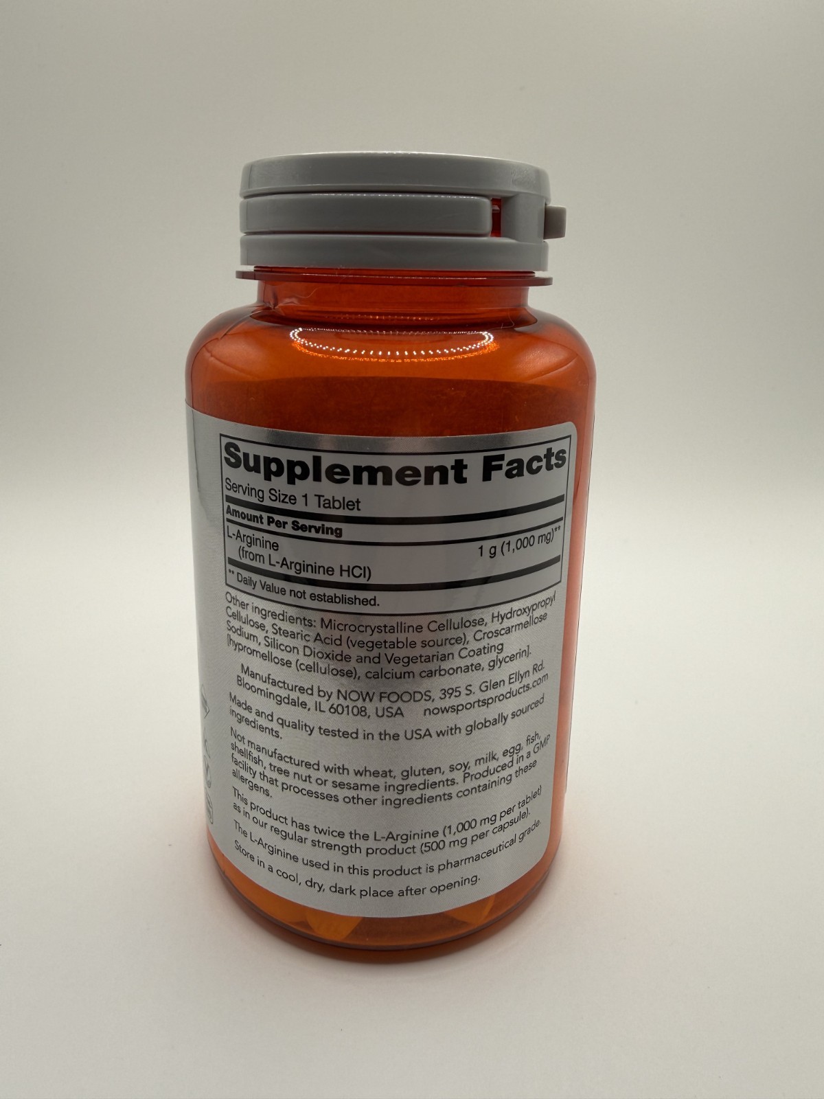 NOW Sports L-Arginine 1000 mg Double Strength Amino Acids 60 Tablets – Brand New