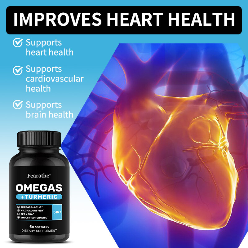 Daily Omega 3 6 9 + Turmeric EPA & DHA Heart Joint Support 60 Capsules