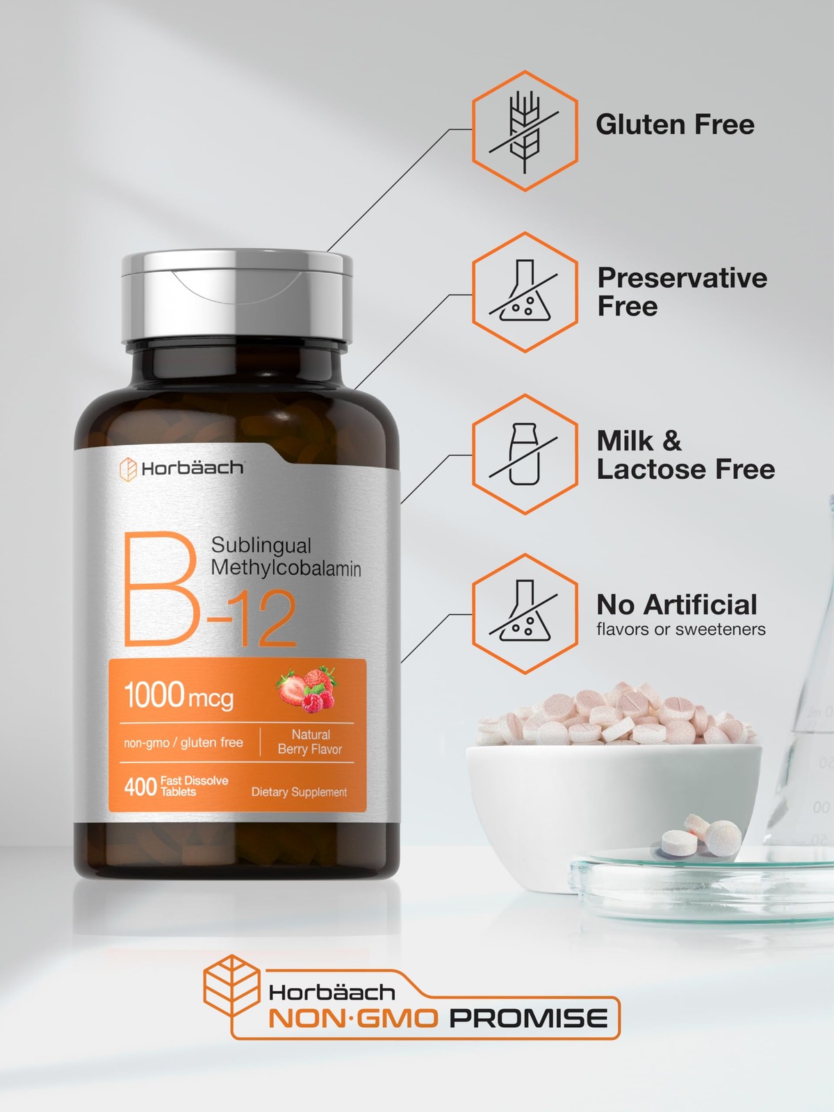 Horbaach Vitamin B12 1000 mcg Sublingual | 400 Fast 400 Count (Pack of 1)