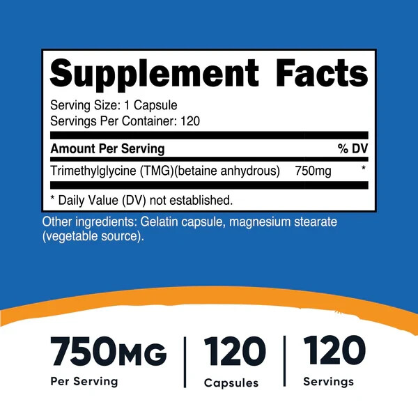 Nutricost TMG 750mg 120 CAPS NON GMO, GF – EXP 05/2027