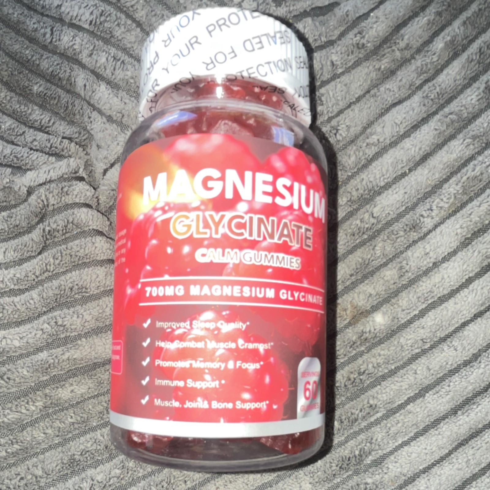 Magnesium Glycinate Gummies 700mg 60 Raspberry Gummy Zinc B6 Gluten Free