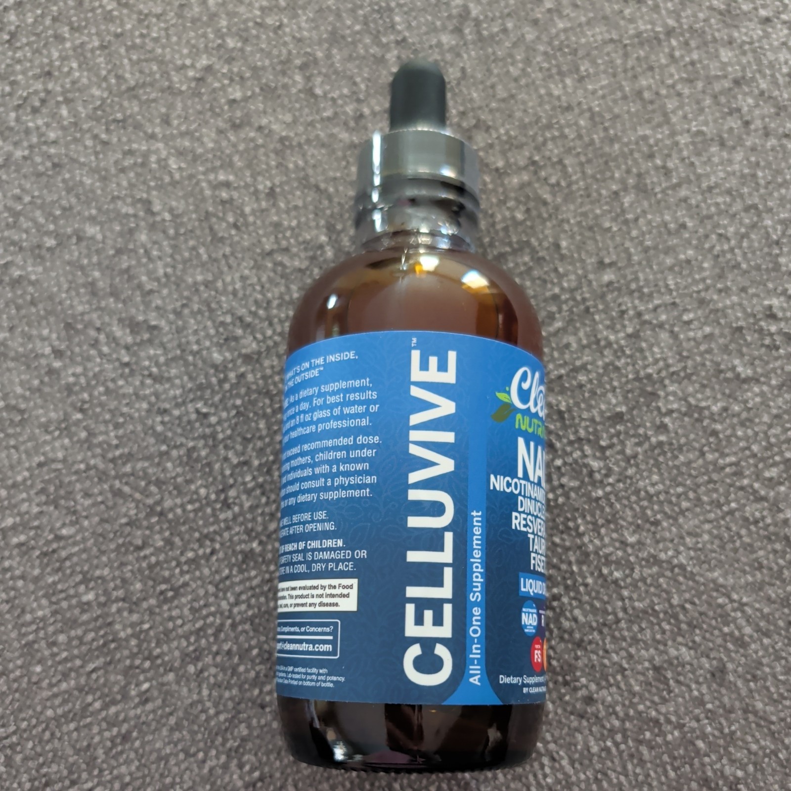 Clean Nutra Celluvive NAD+ Supplement Liquid Drops Tart Cleanberry 4 fl oz