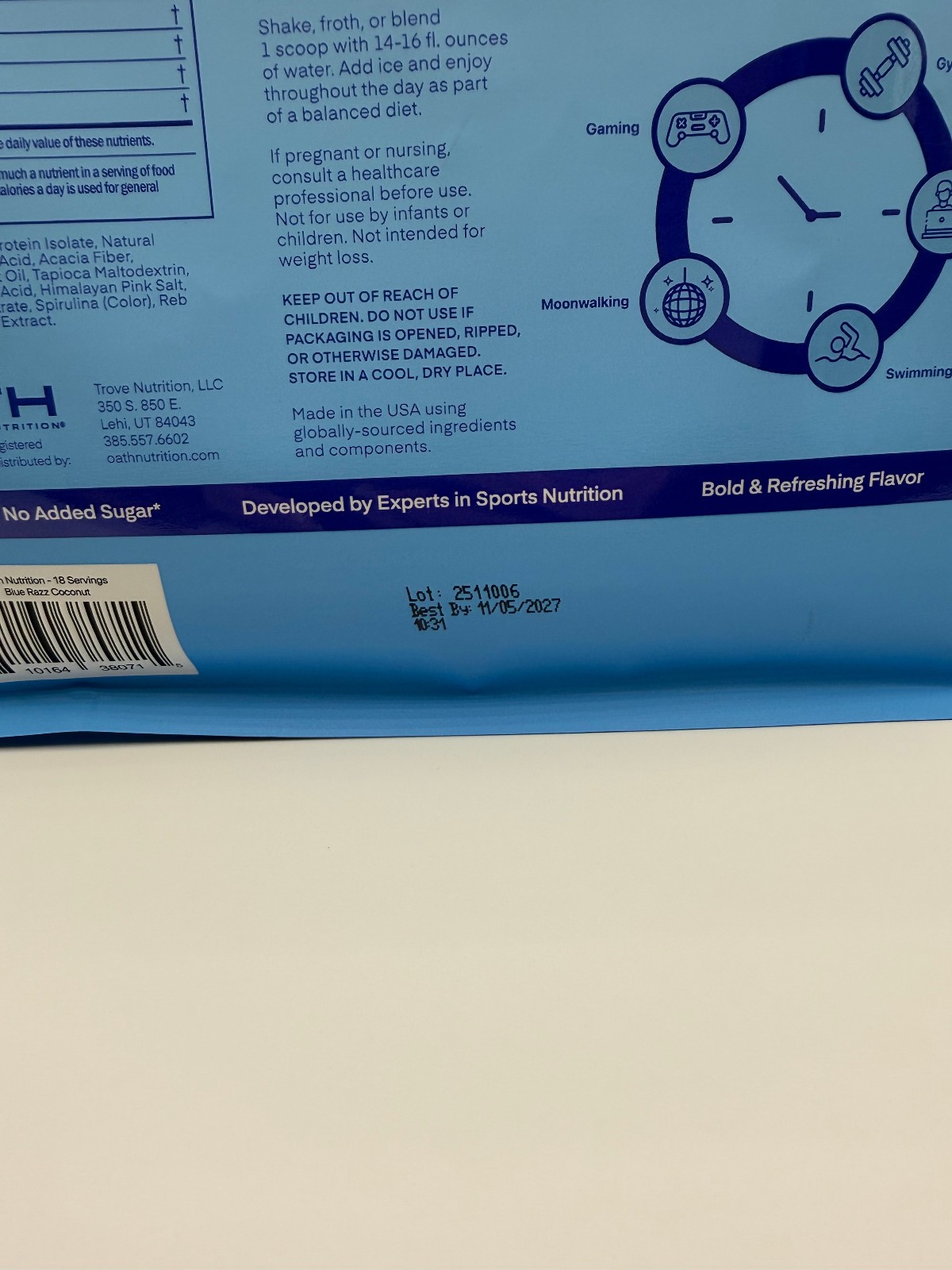 Oath Nutrition Clear Protein Blue Razz Coconut, 18 Servings, 18.3 oz, Exp. 7/27