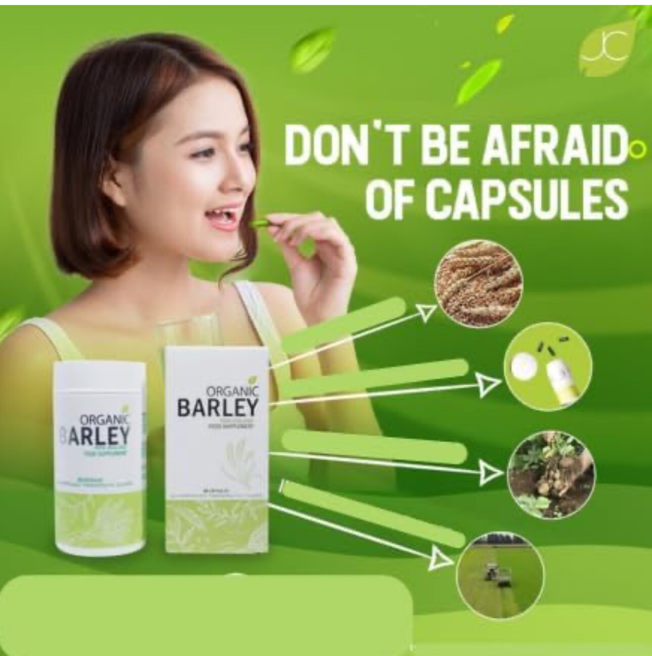 Bundled JC Organic barley Powder juice and JC Organic barley Capsules