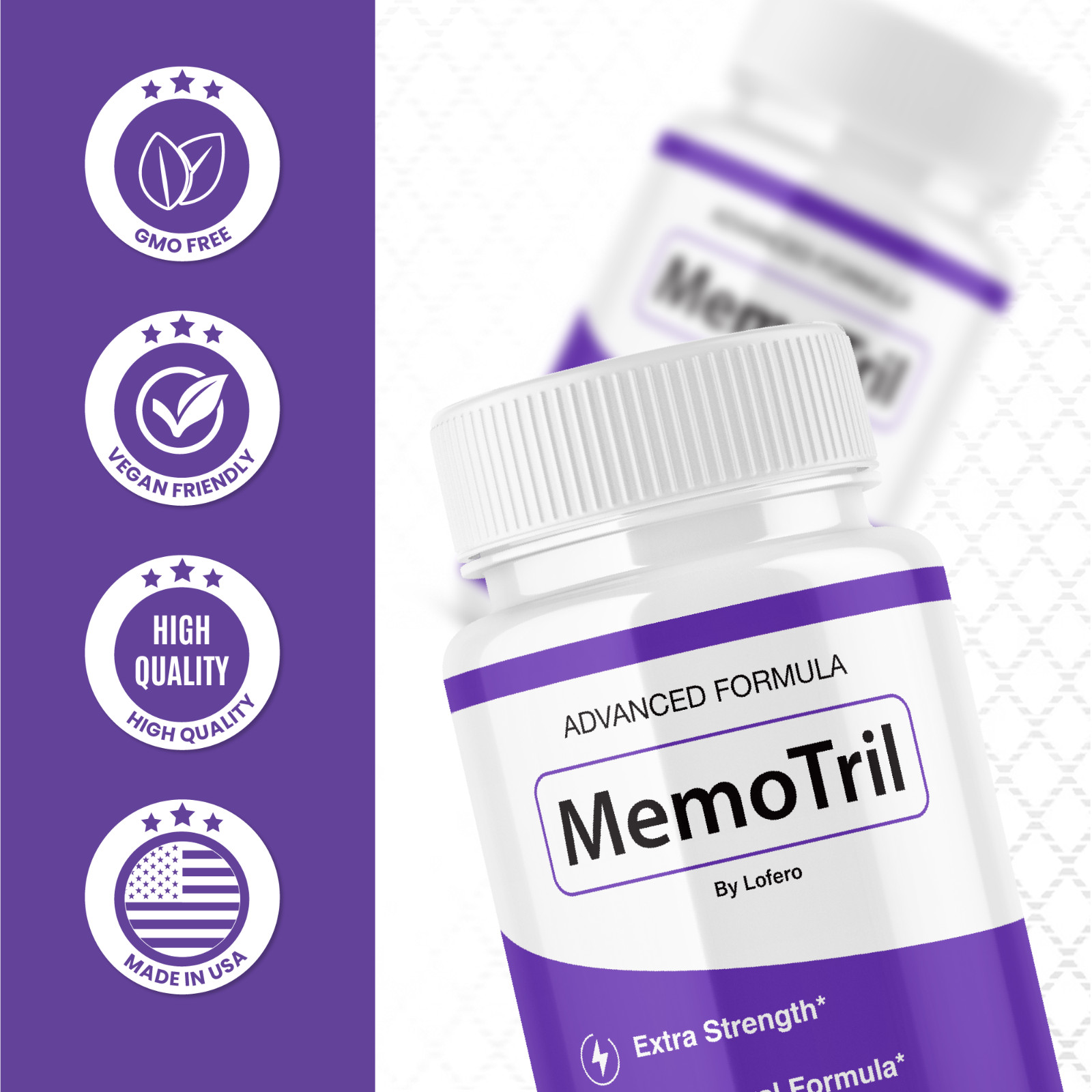 Memo Tril Nootropic Natural Formula Brain Supplement, MemoTril Pills (60Ct)