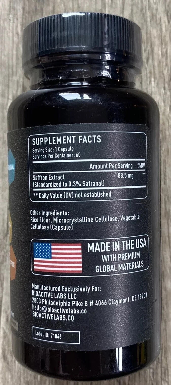 Bioactive Labs Saffron Extract For Body and Mind – 60 Capsules EXP 01/26