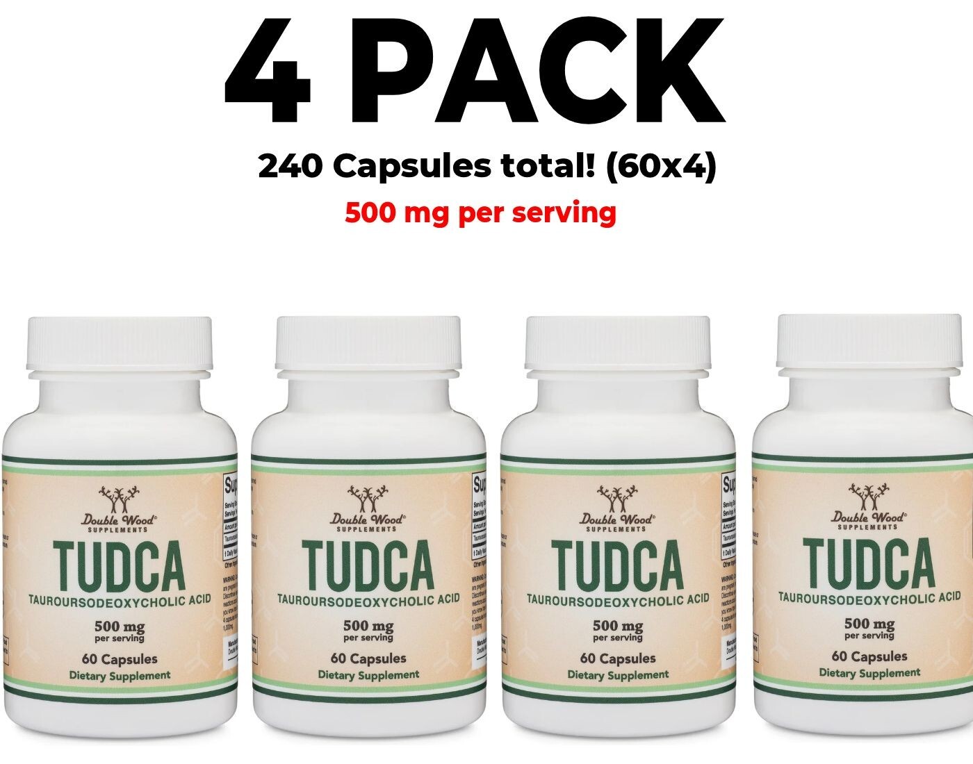 Double Wood, TUDCA, 4 PACK, 500 mg per serving (250 mg per), 60 Capsules each