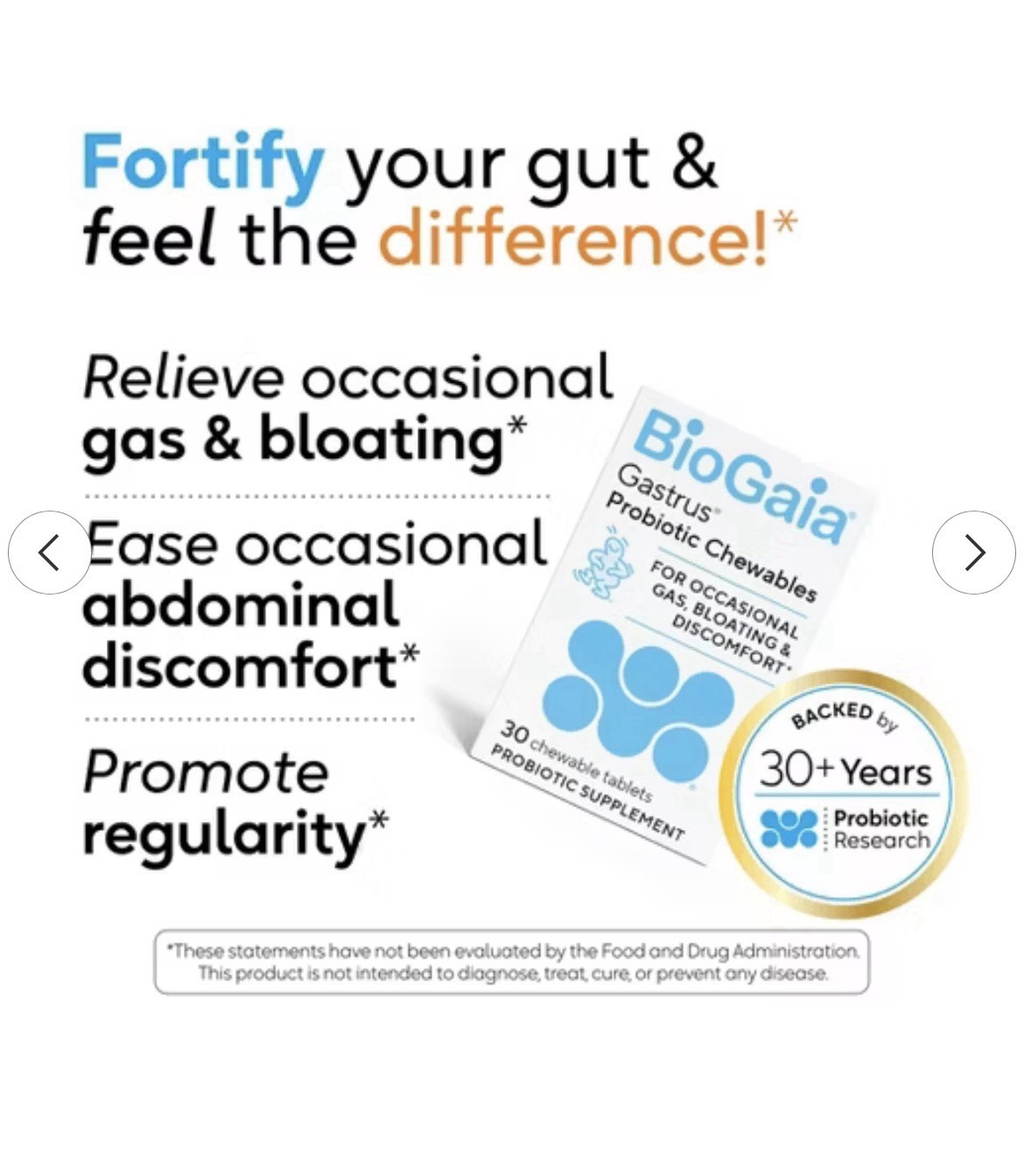 BioGaia Gastrus Probiotic Chewables 30 Tablets Mandarin Non-GMO Gluten Free