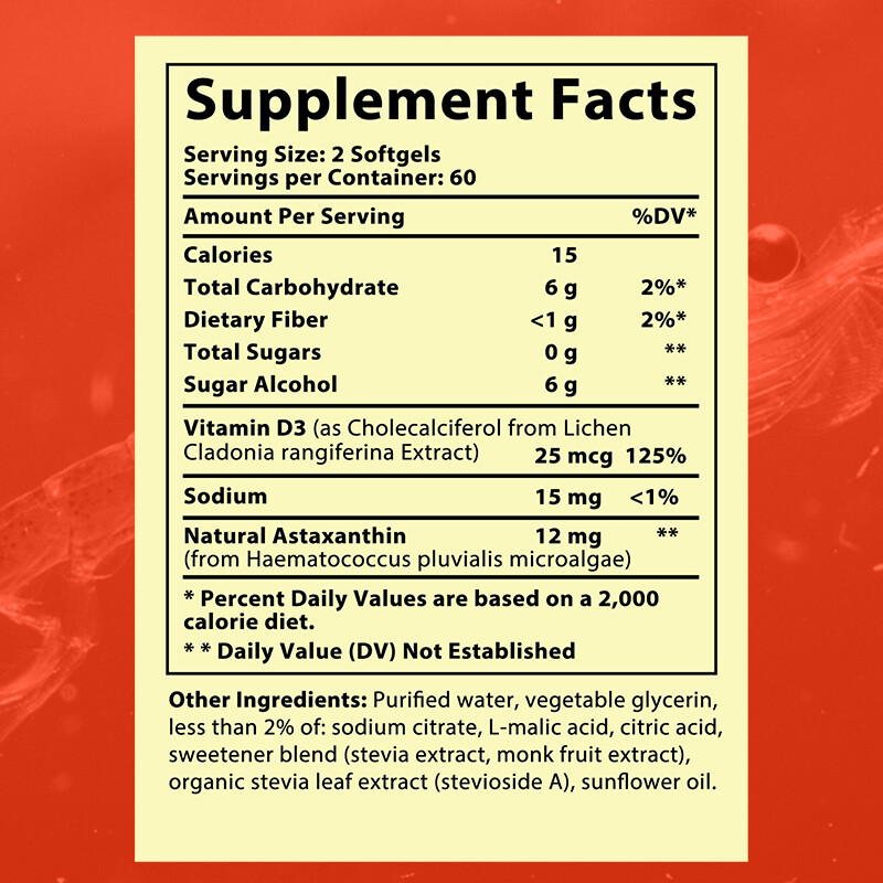 Astaxanthin 12mg Softgels – Supports Eye, Skin, Joint & Immune System Health