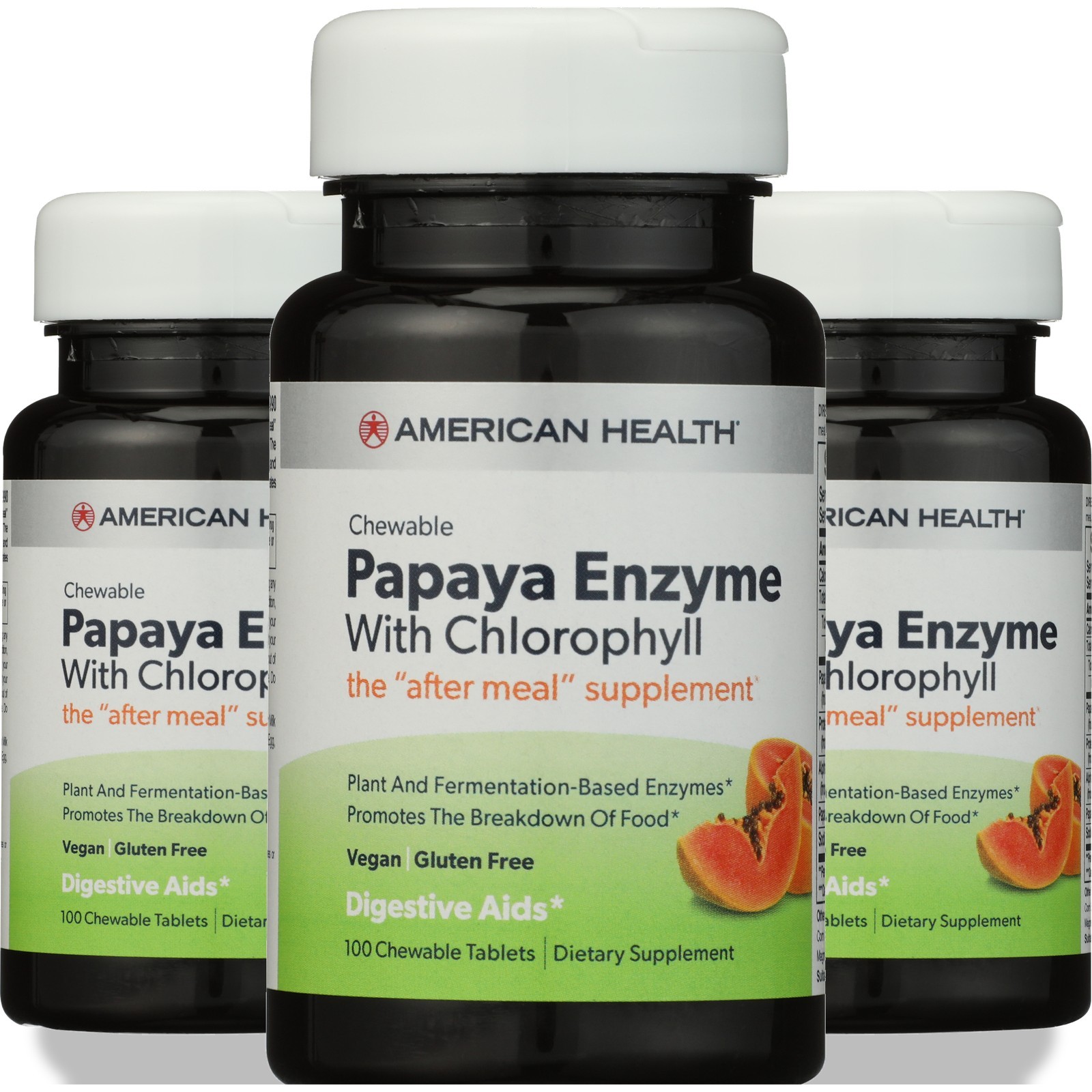 American Health Papaya Enzyme With Chlorophyll Chewable Tablets 100 Count 3 Pack