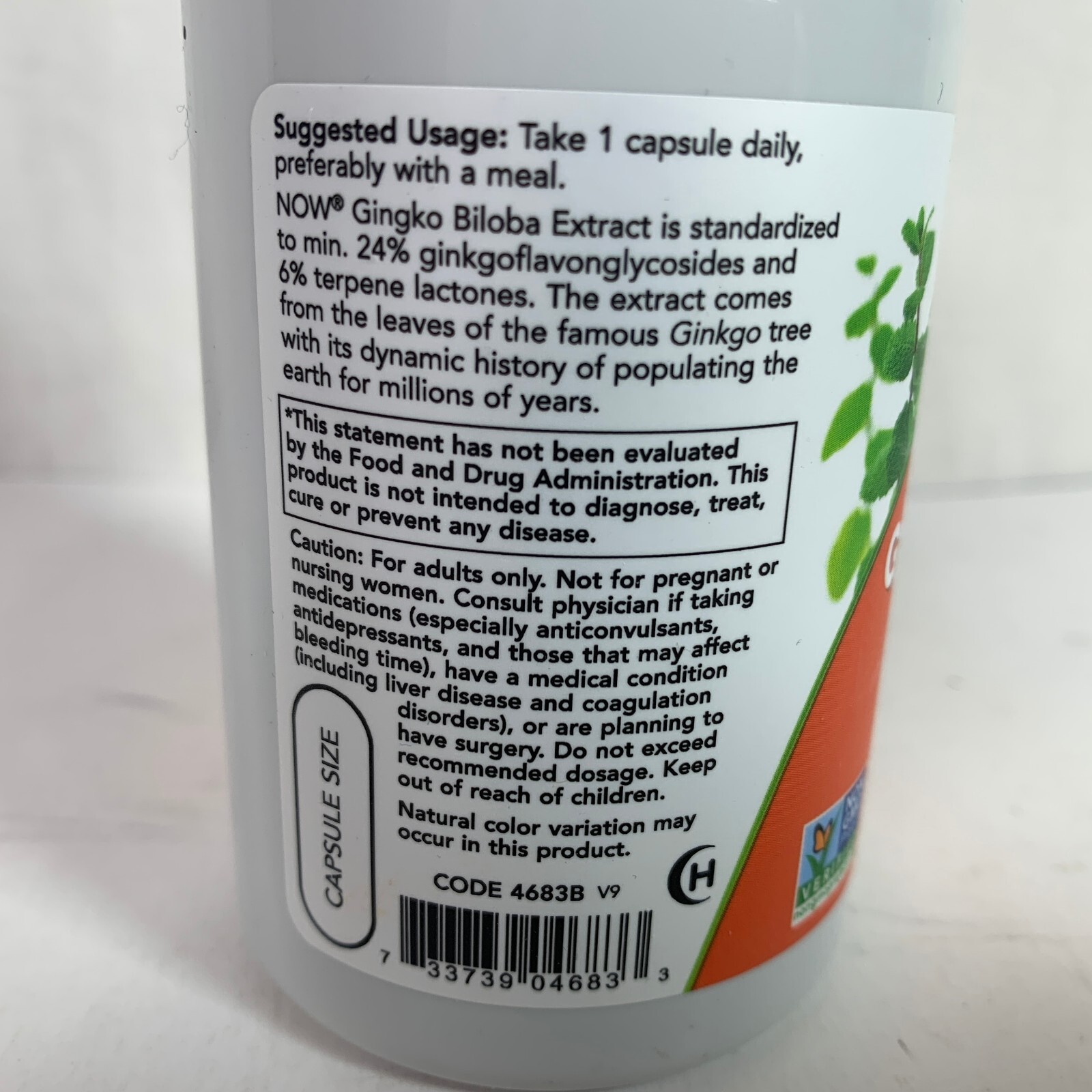 NOW Ginkgo Biloba Double Strength Dietary Supplement 120 mg 100 Veg Capsules