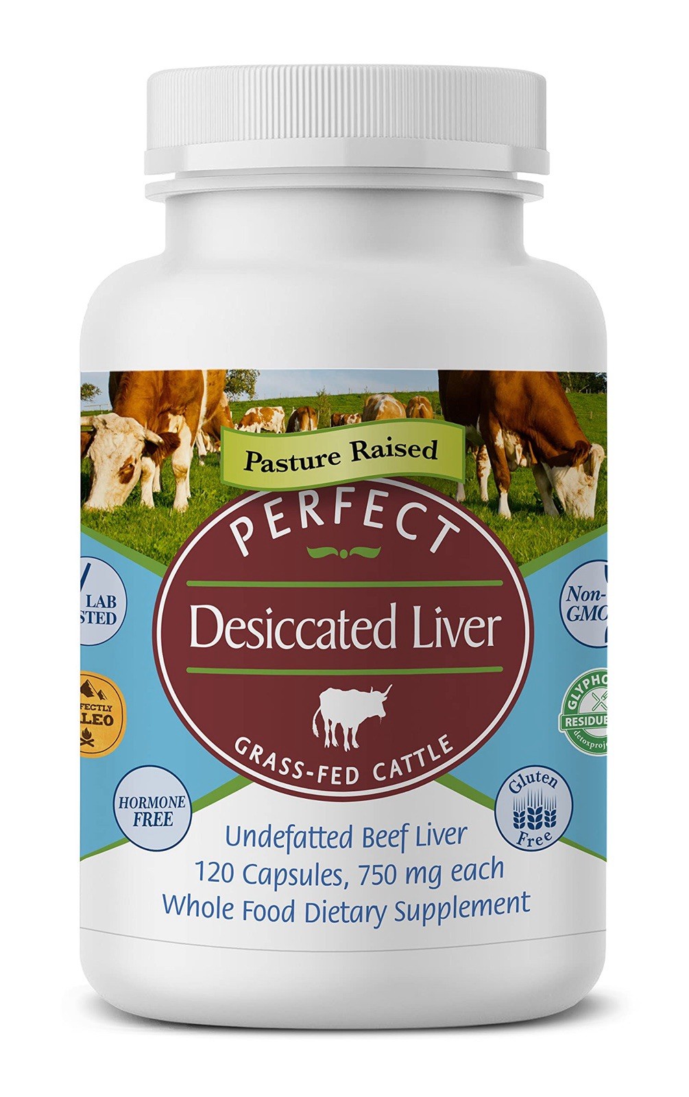 Perfect Grass-Fed Desiccated Liver 750mg – 120 Capsules – Beef Liver Supplement