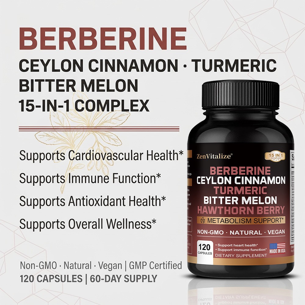 Berberin 30/60/120 Caps,plus 14 Botanical Extracts for Cardiovascular Health