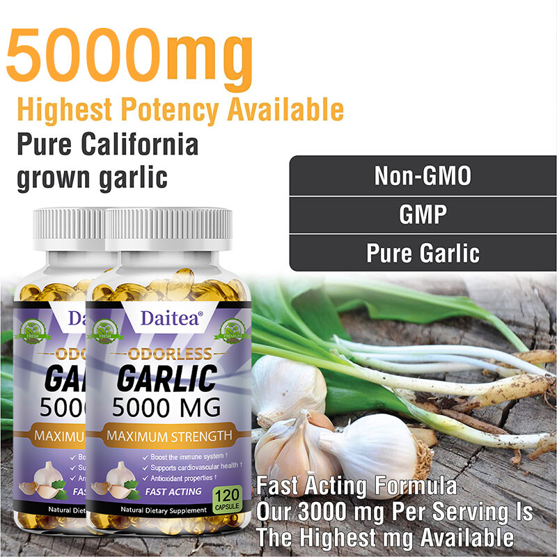 Odorless Garlic Extract 5000mg Cholesterol & Antioxidants 30to120 Capsules